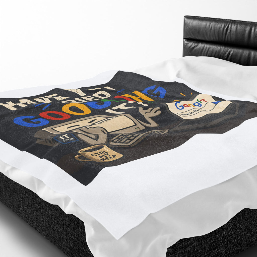"Have You Tried Googling It?" Tech Humor Plush Blanket — Funny IT Computer Throw for Geeks