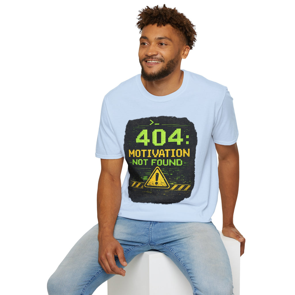 "404: Motivation Not Found" Funny IT Graphic Tee- Tech Humor T-Shirt