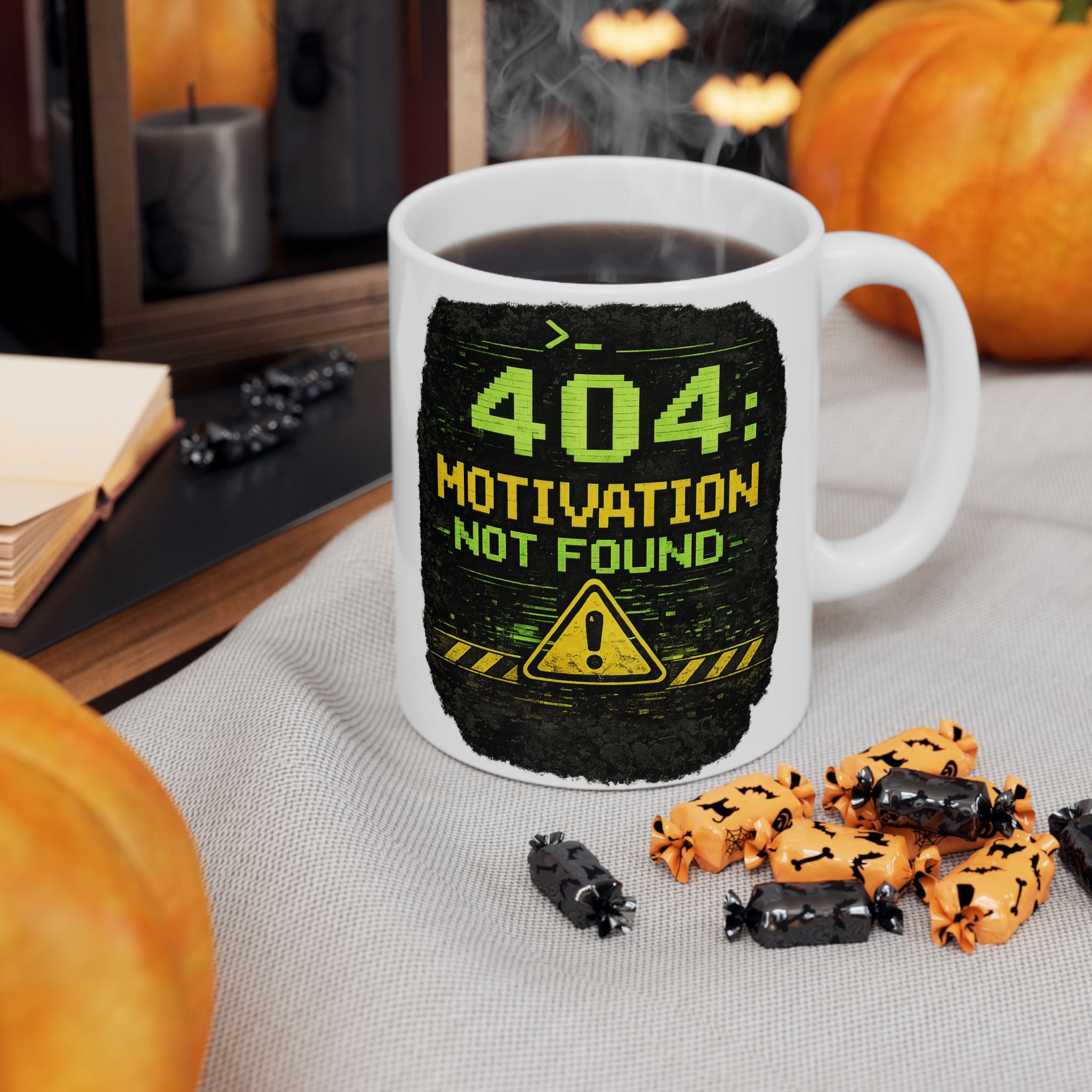 "Error 404 Motivation Not Found" Geek Humor Ceramic Mug, (11oz, 15oz)