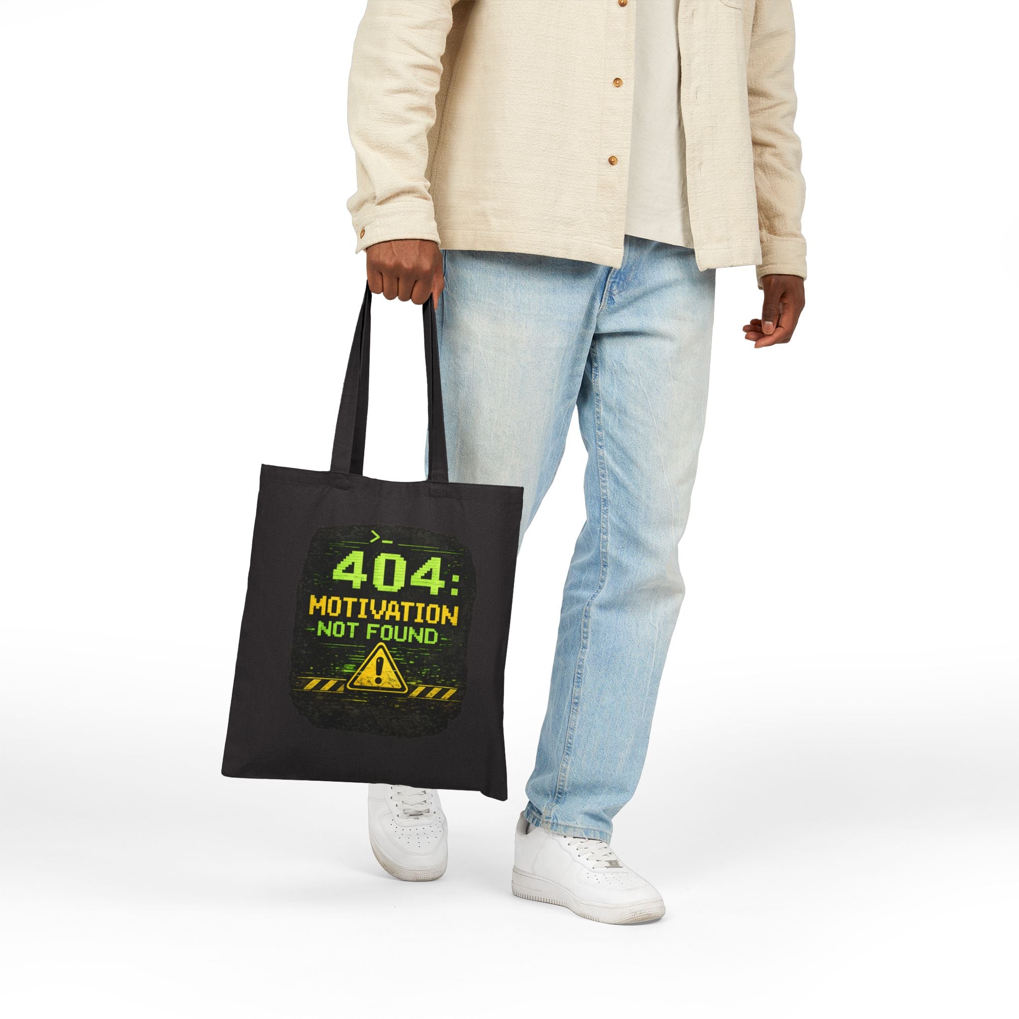 "404: Motivation Not Found" Funny IT Tech Humor Fake Error Canvas Tote Bag