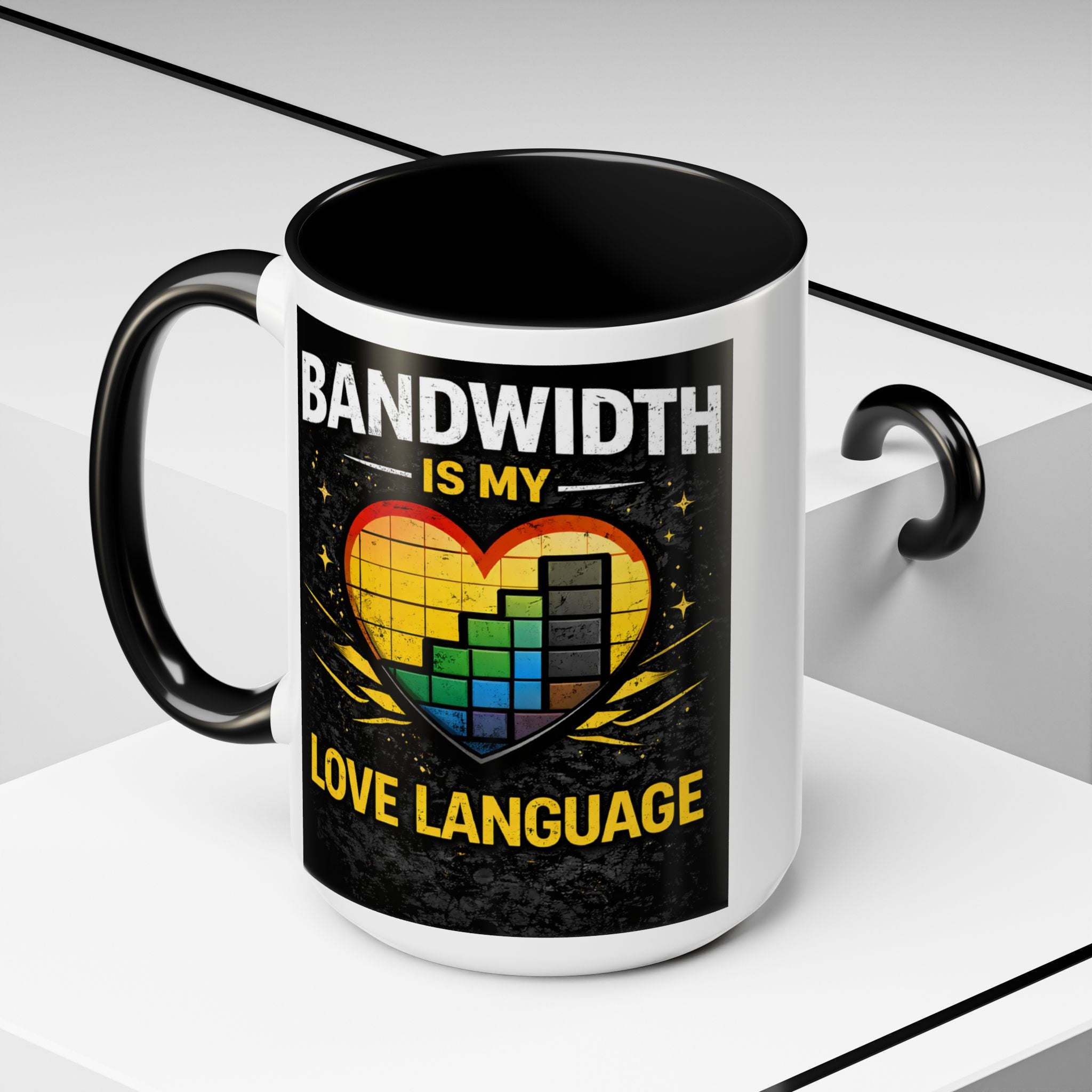"Bandwidth is my Love Language" IT Humor Accent Coffee Mug (11, 15oz)