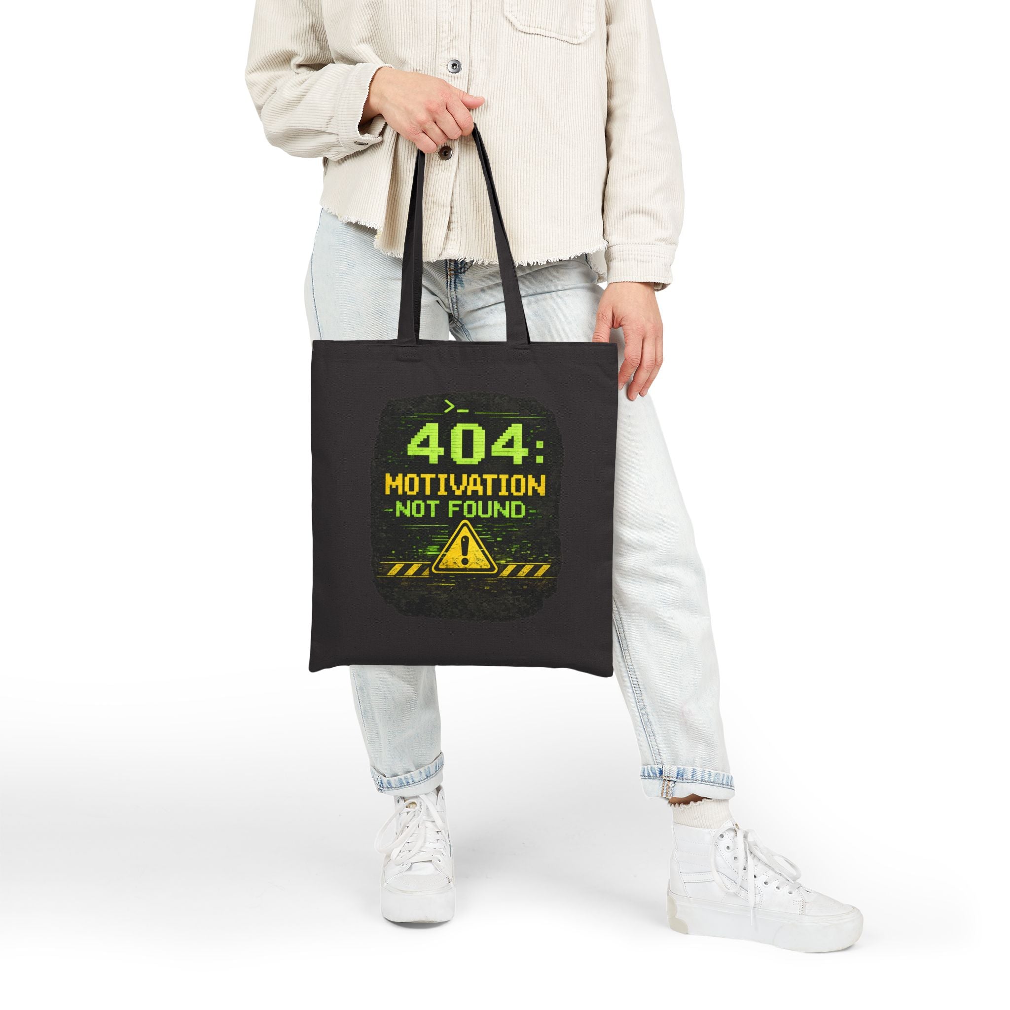 "404: Motivation Not Found" Funny IT Tech Humor Fake Error Canvas Tote Bag