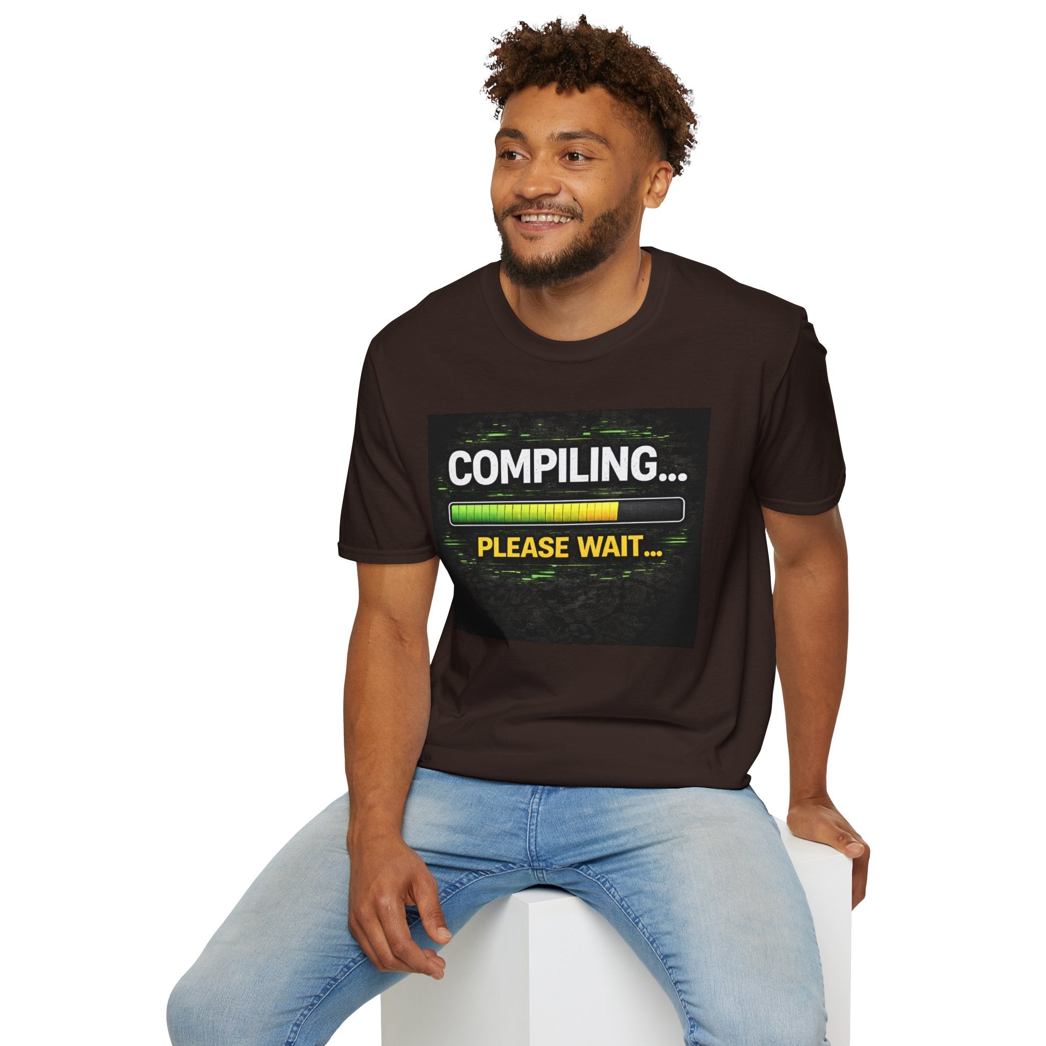 "Compiling... Please Wait" Programmer Loading Graphic Tee Funny IT Tech Humor T-Shirt