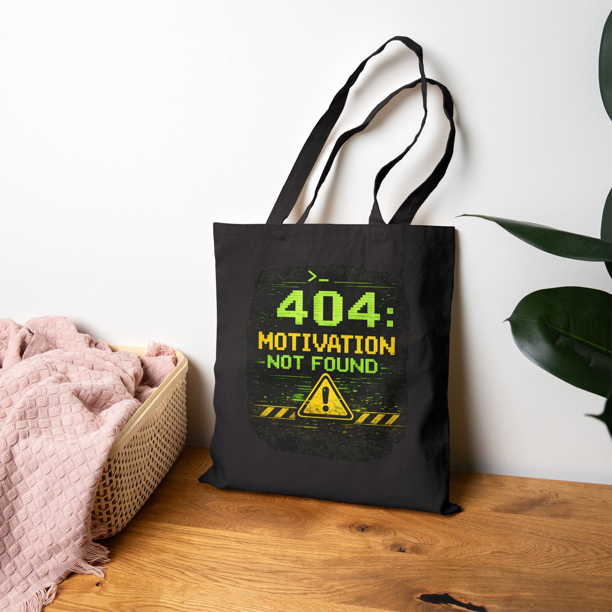"404: Motivation Not Found" Funny IT Tech Humor Fake Error Canvas Tote Bag