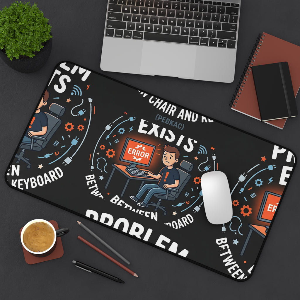 "Problem Exists Between Chair and Keyboard" Tech Humor Desk Mat – Funny IT Programmer Mouse Pad