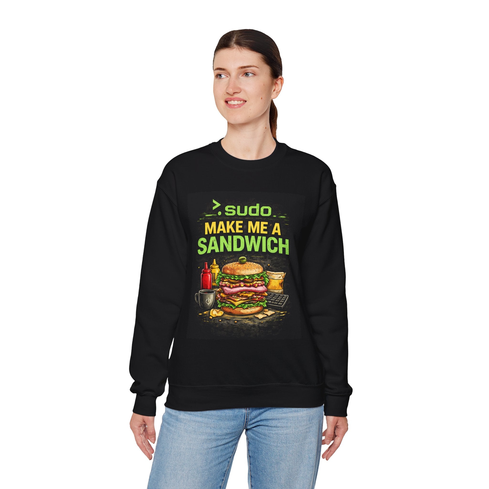 Tech Humor Sweatshirt - ">. sudo make me a sandwich" Graphic Crewneck