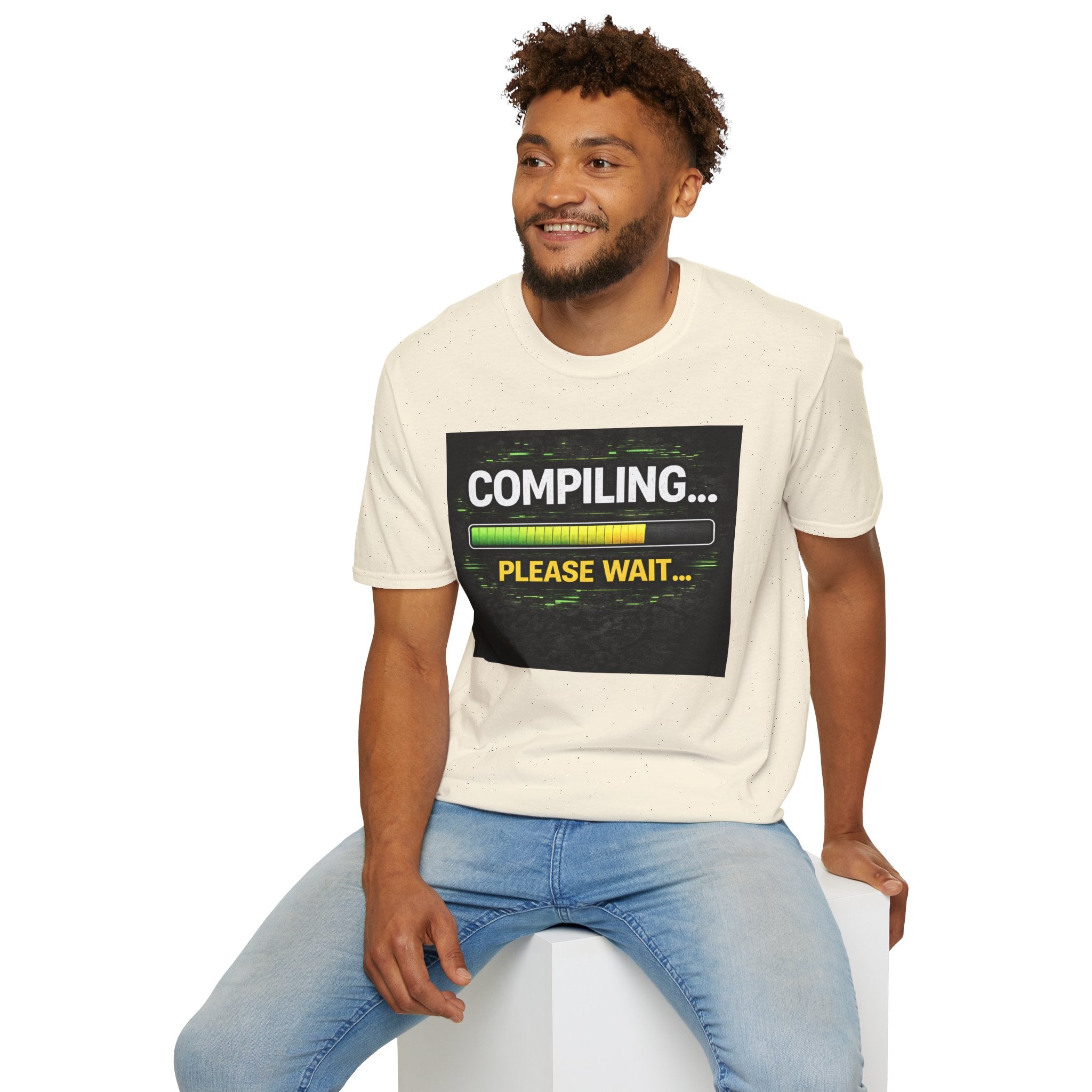 "Compiling... Please Wait" Programmer Loading Graphic Tee Funny IT Tech Humor T-Shirt