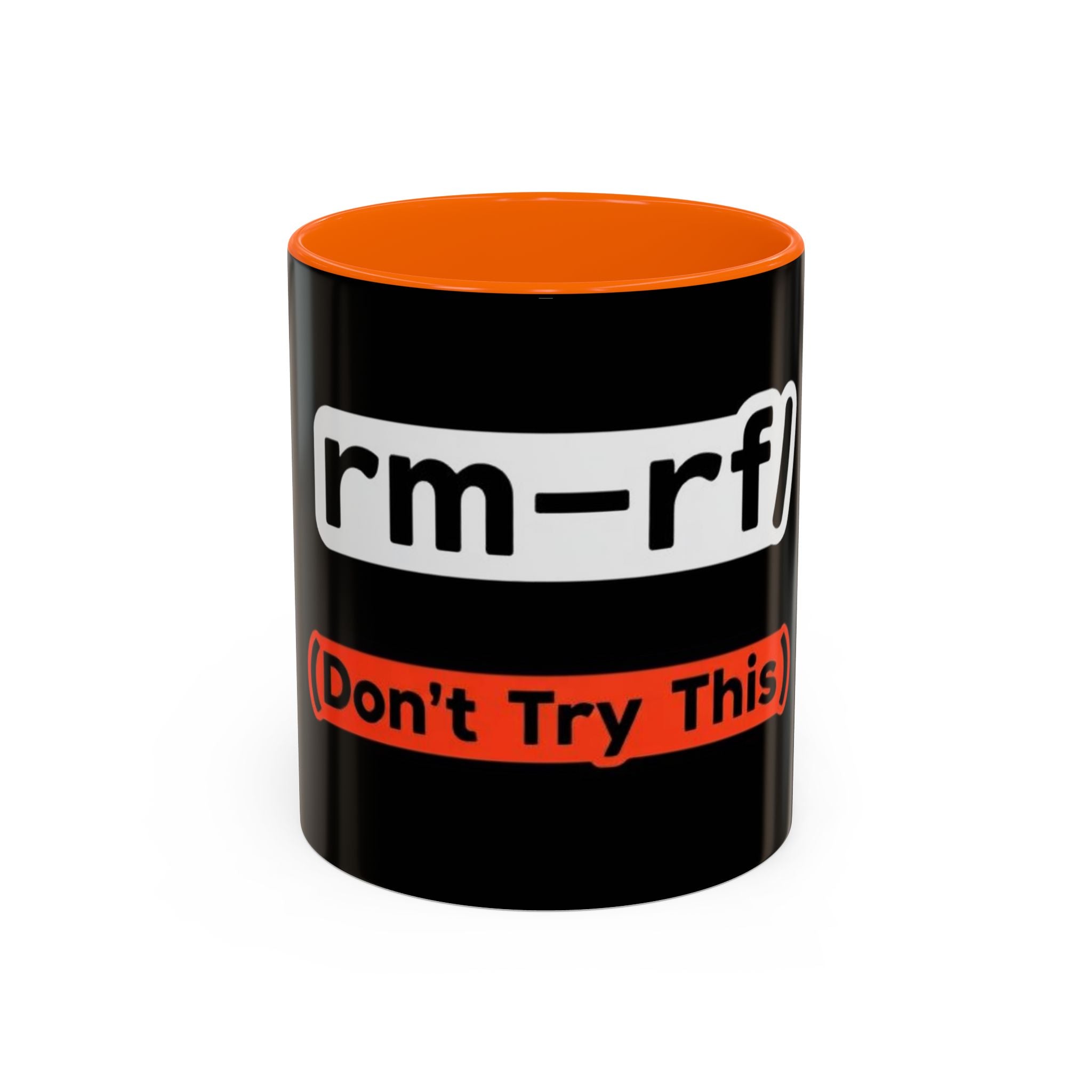 "rm -rf / (Don't Try This)" Funny IT Tech Humor Black Accent Ceramic Coffee Mug