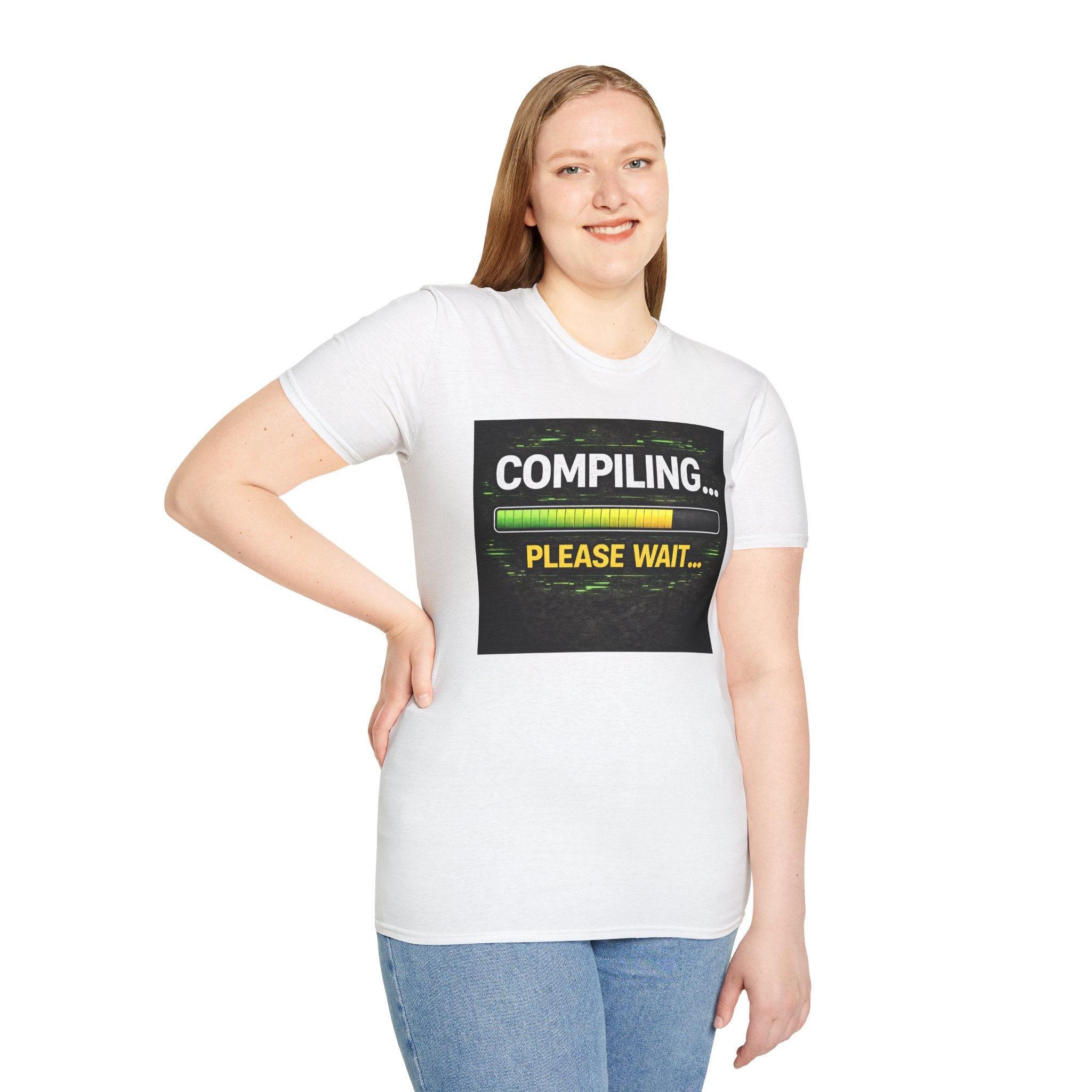 "Compiling... Please Wait" Programmer Loading Graphic Tee Funny IT Tech Humor T-Shirt