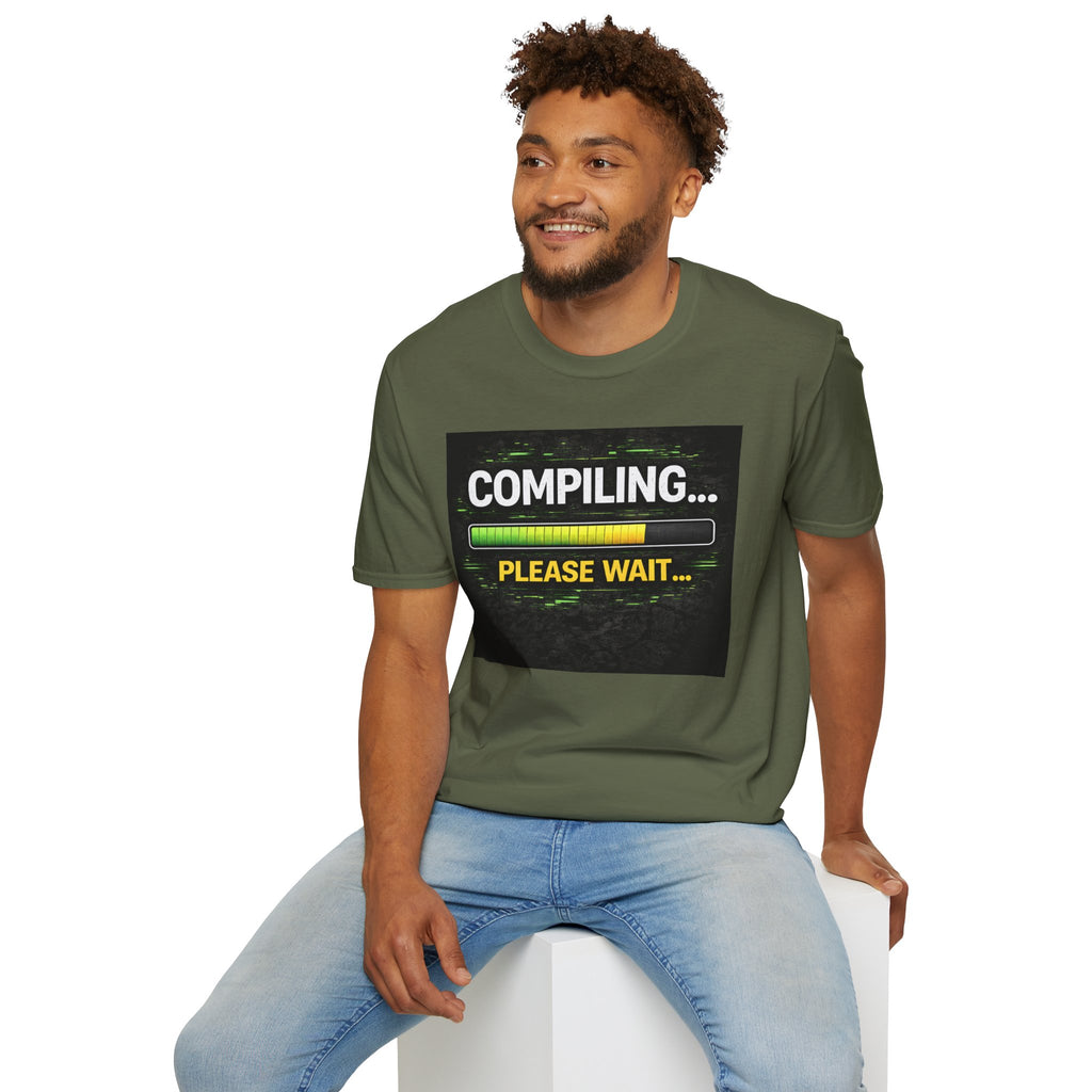 "Compiling... Please Wait" Programmer Loading Graphic Tee Funny IT Tech Humor T-Shirt