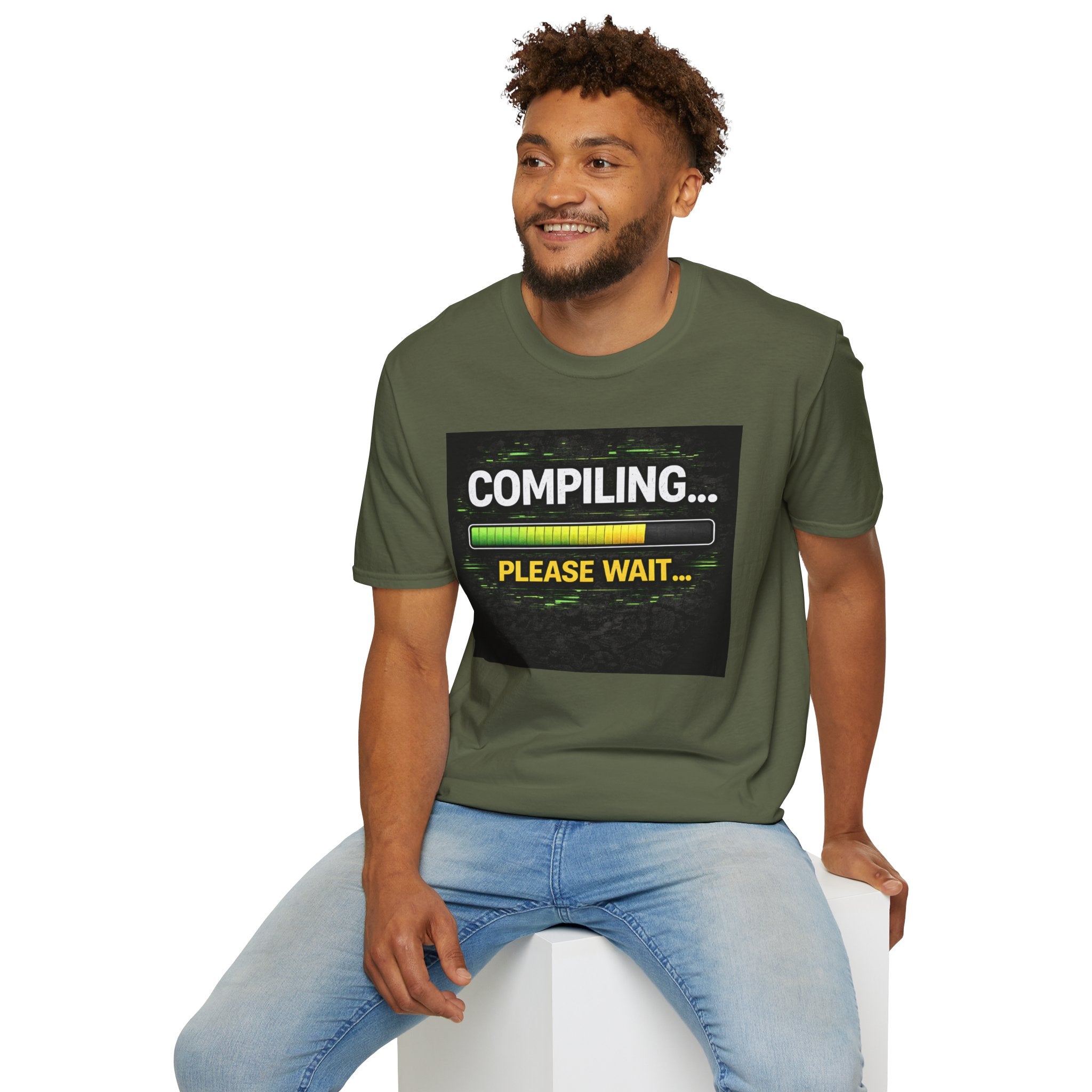 "Compiling... Please Wait" Programmer Loading Graphic Tee Funny IT Tech Humor T-Shirt