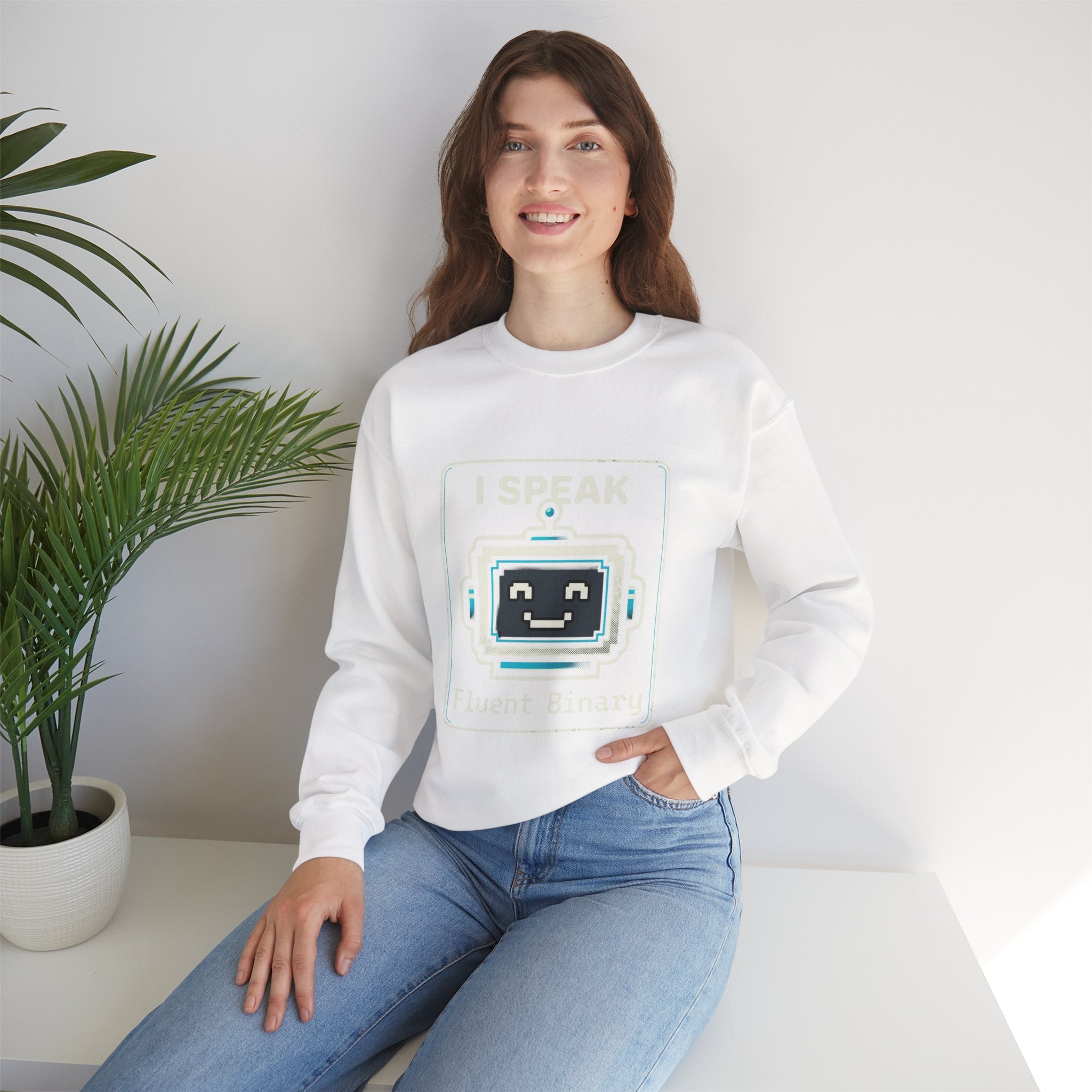 "I Speak Fluent Binary" Funny IT Crewneck Sweatshirt