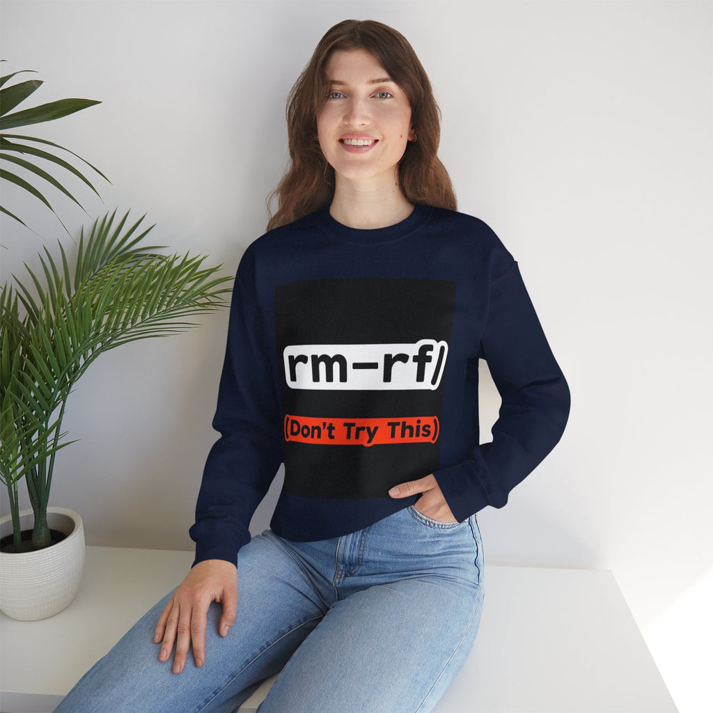 "rm -rf/ (Don't Try This)" — Funny Linux Command Crewneck Sweatshirt