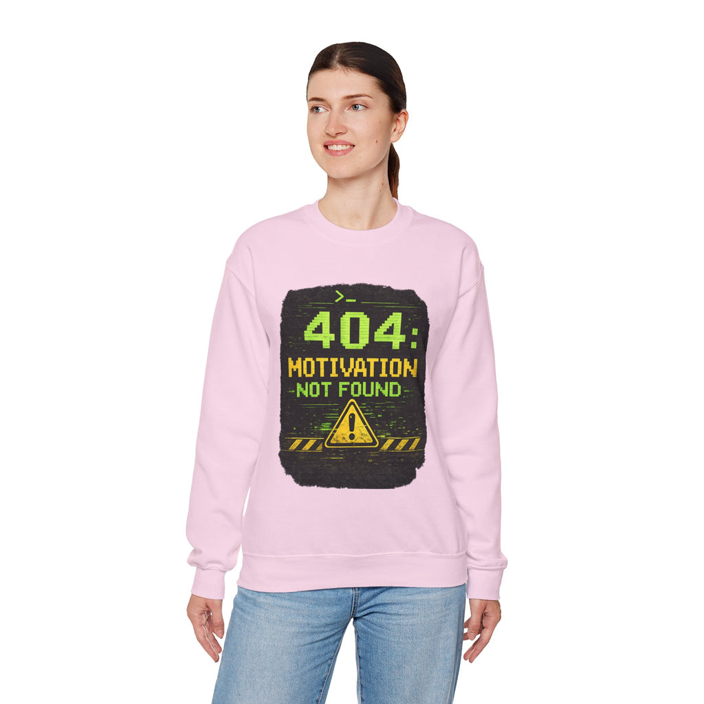 "404: Motivation Not Found" Funny Tech Graphic Crewneck Sweatshirt