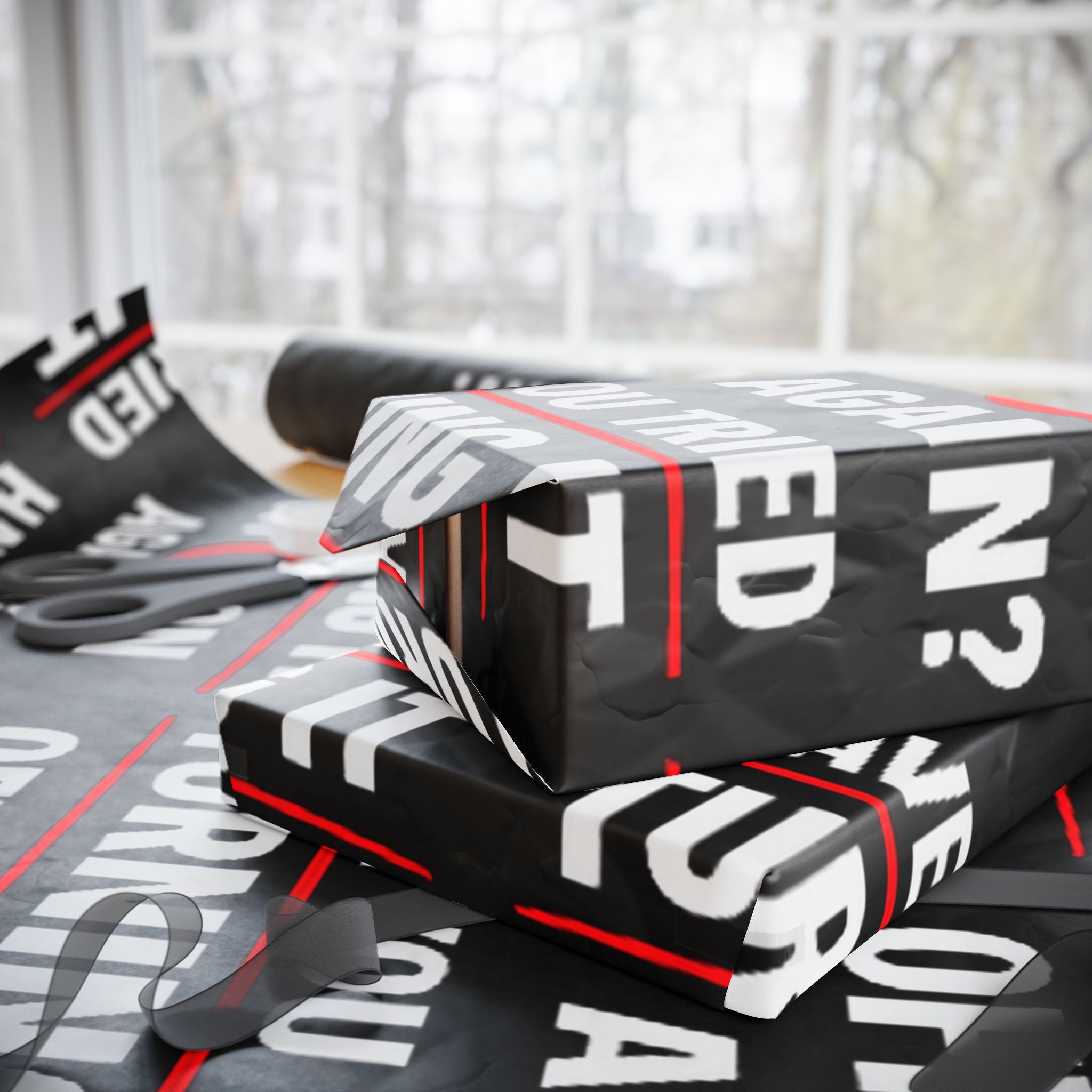 "Have You Tried Turning It Off & On Again?" Funny IT Graphic Holiday Gift Wrap (Bold Red & White Text) Tech Humor Wrapping Paper