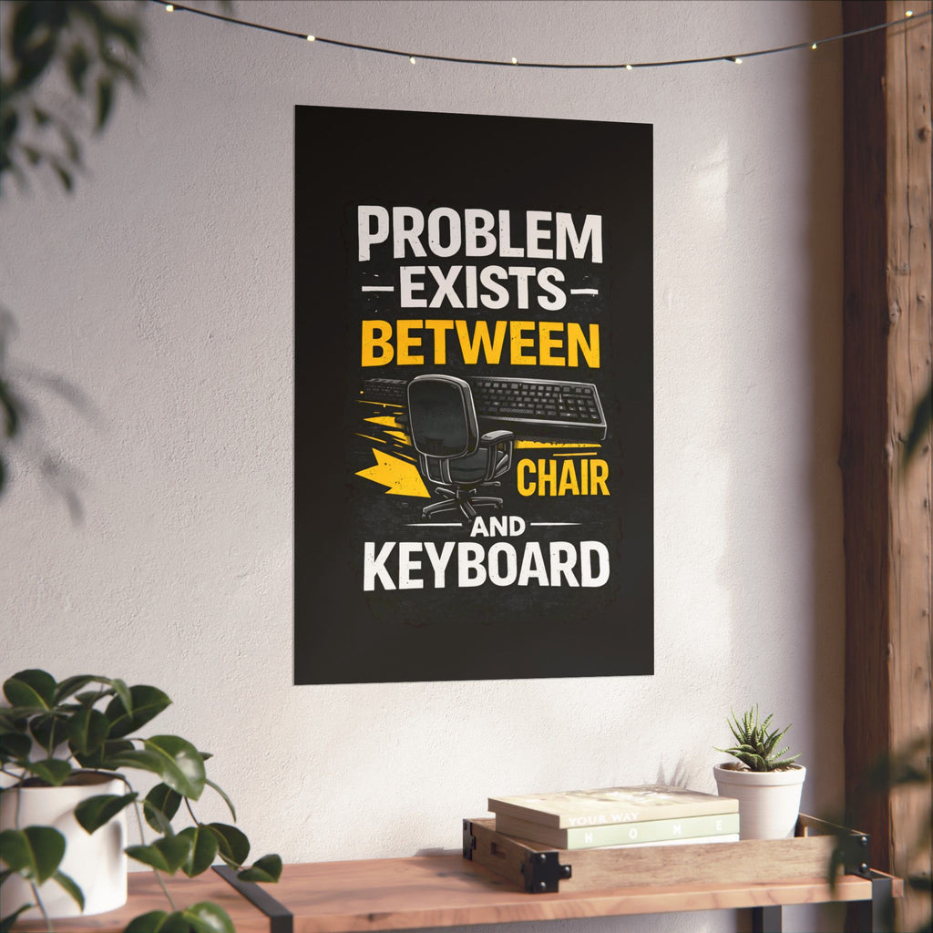 "Problem Exists Between Chair and Keyboard" Tech Humor Matte Poster — Funny IT Desk Office Wall Art