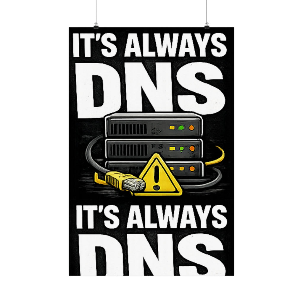 "It's always DNS" Tech Humor Funny IT Matte Vertical Posters