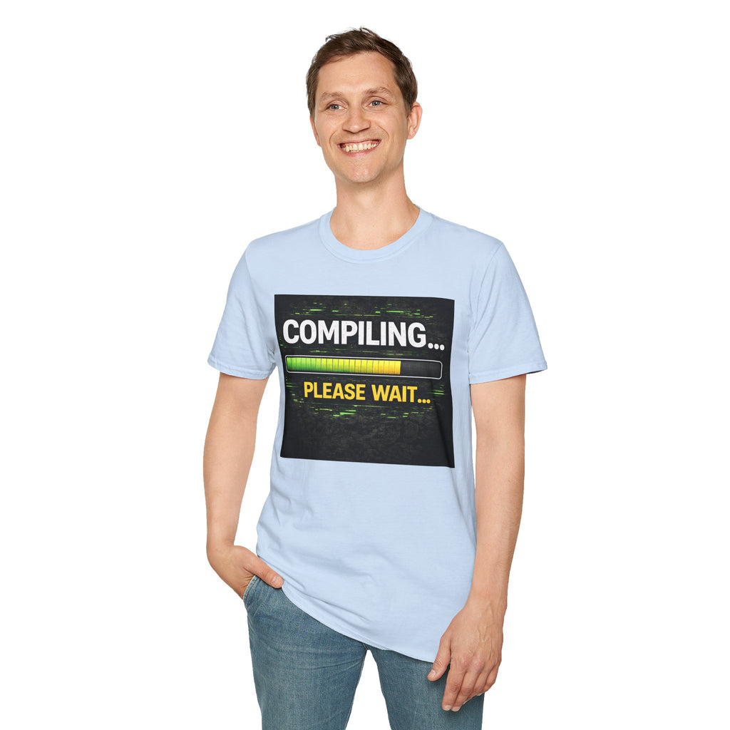 "Compiling... Please Wait" Programmer Loading Graphic Tee Funny IT Tech Humor T-Shirt