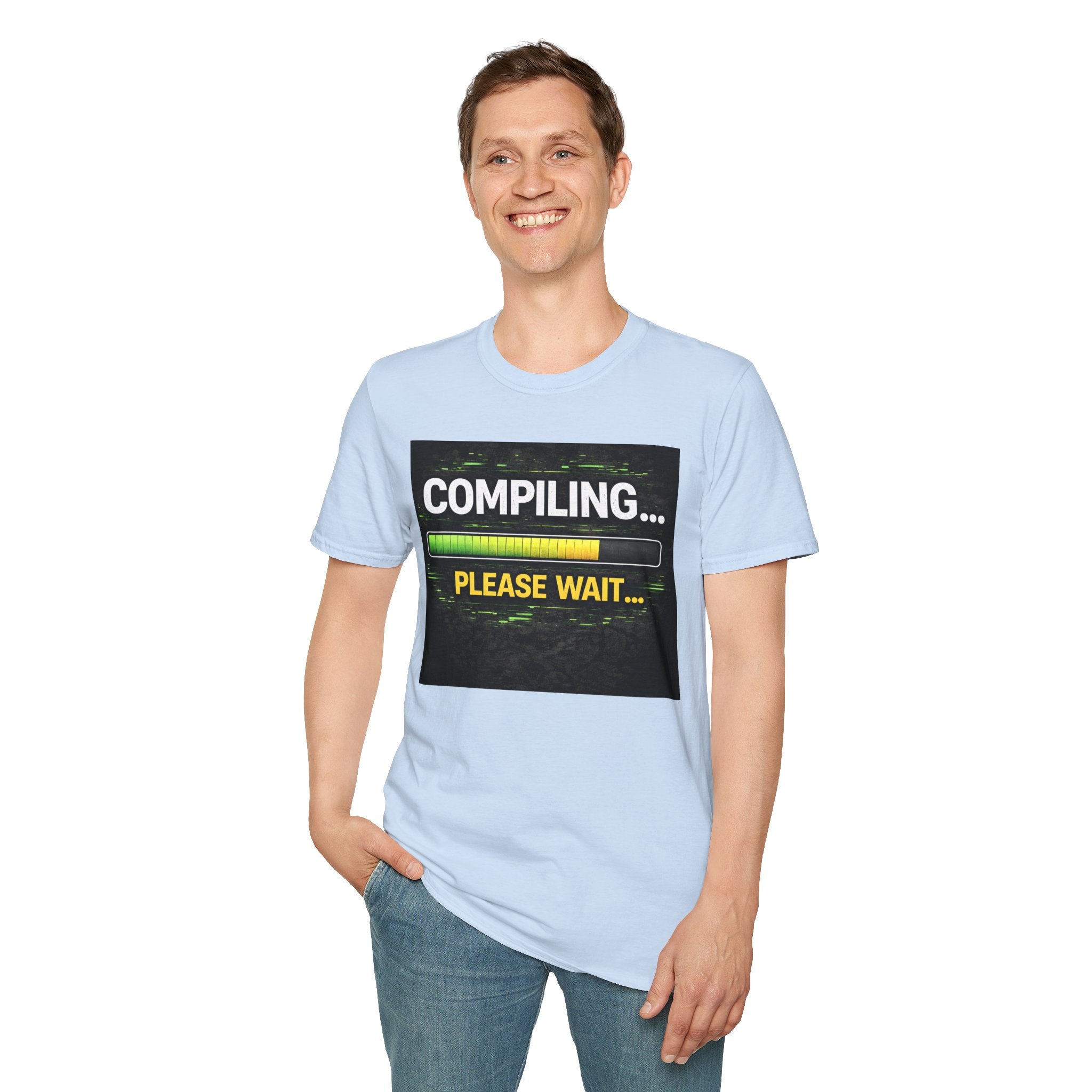 "Compiling... Please Wait" Programmer Loading Graphic Tee Funny IT Tech Humor T-Shirt