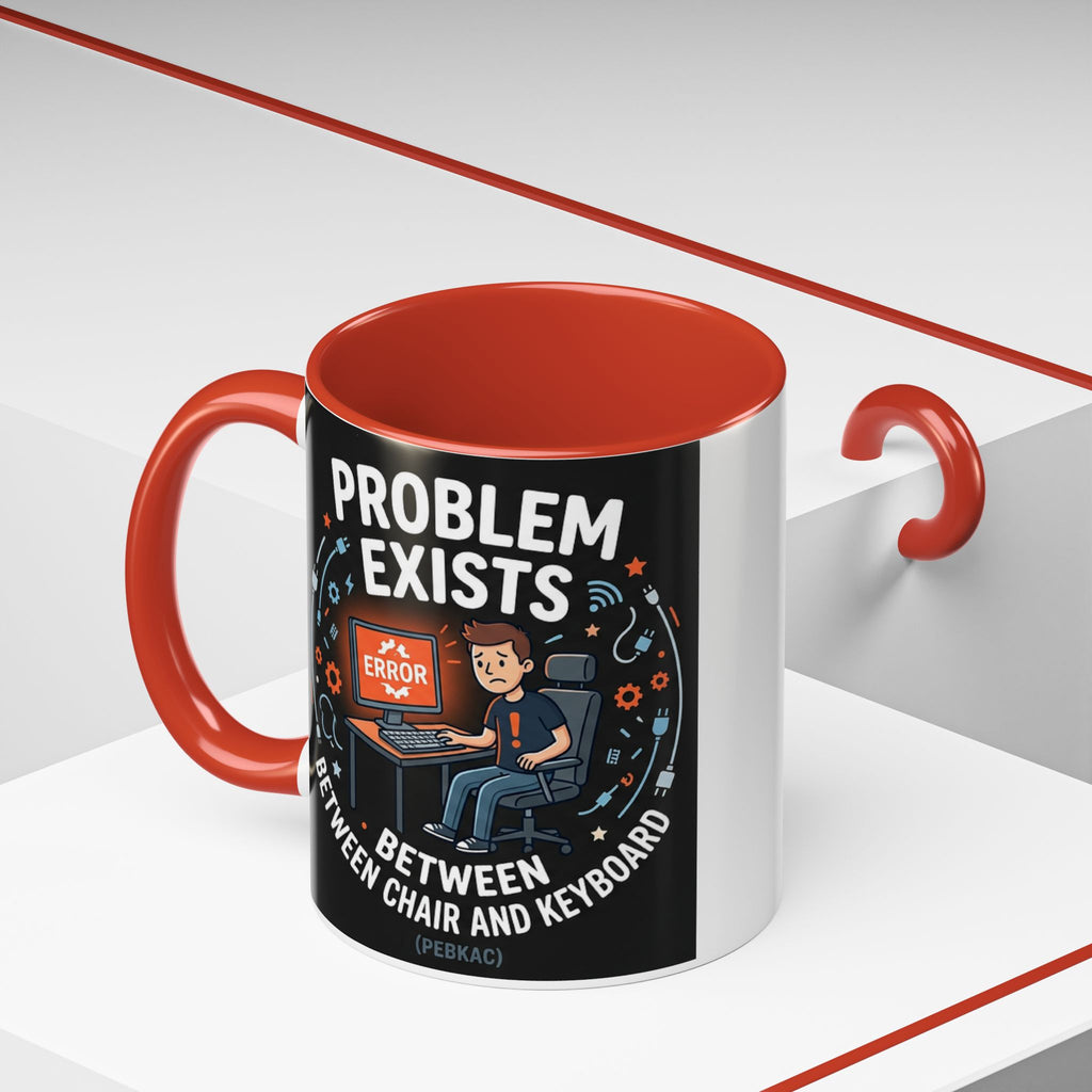 "Problem Exists Between Chair & Keyboard" IT Humor Accent Coffee Mug (11, 15oz)