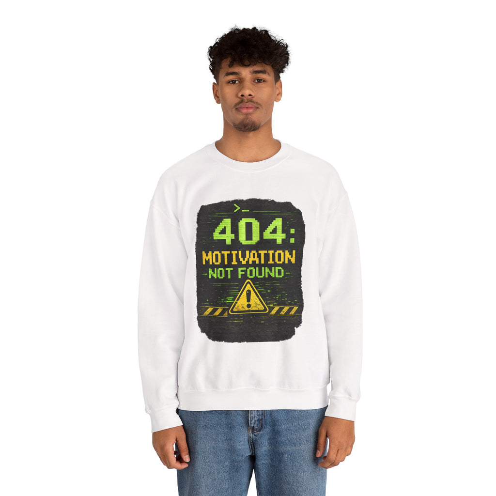 "404: Motivation Not Found" Funny Tech Graphic Crewneck Sweatshirt