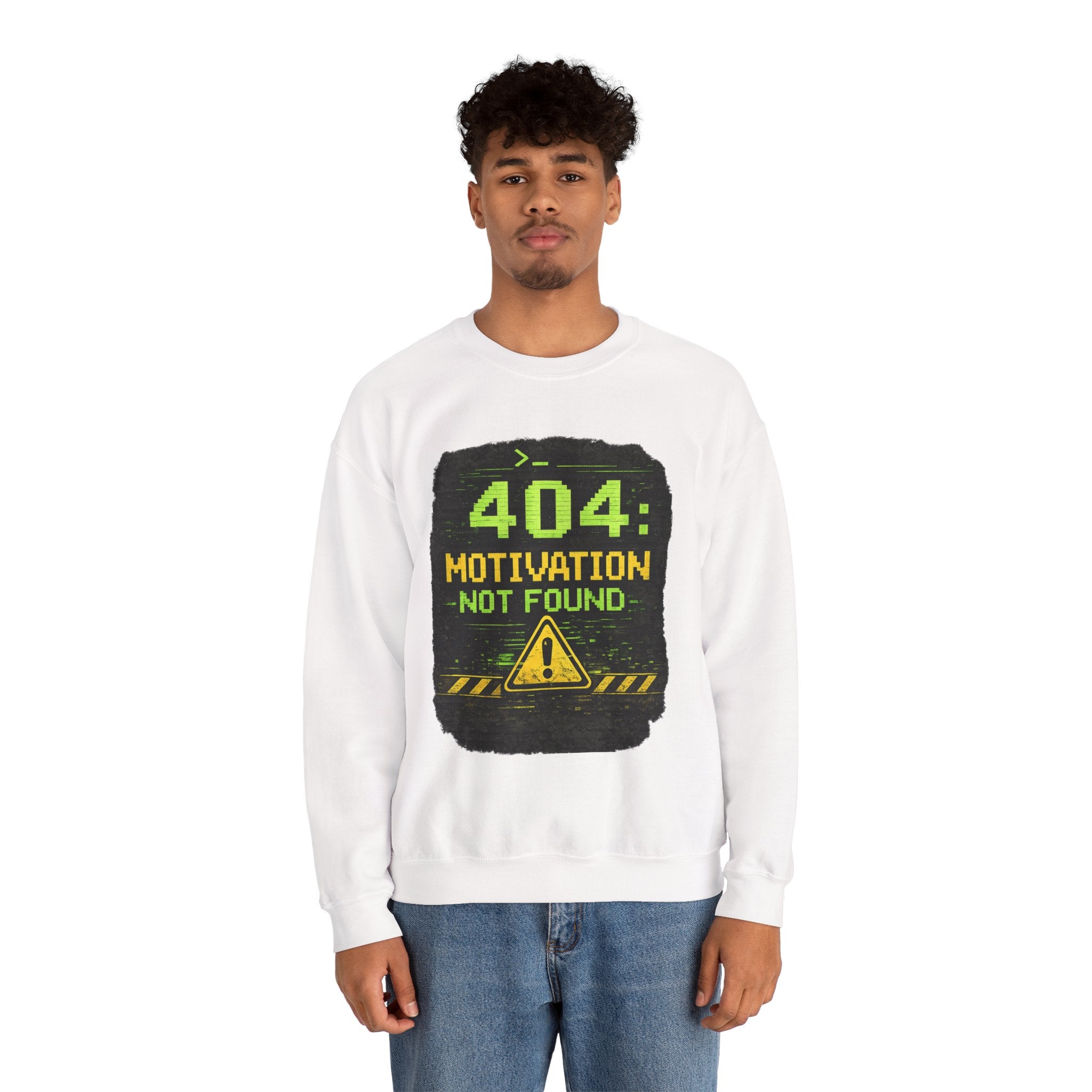 "404: Motivation Not Found" Funny Tech Graphic Crewneck Sweatshirt