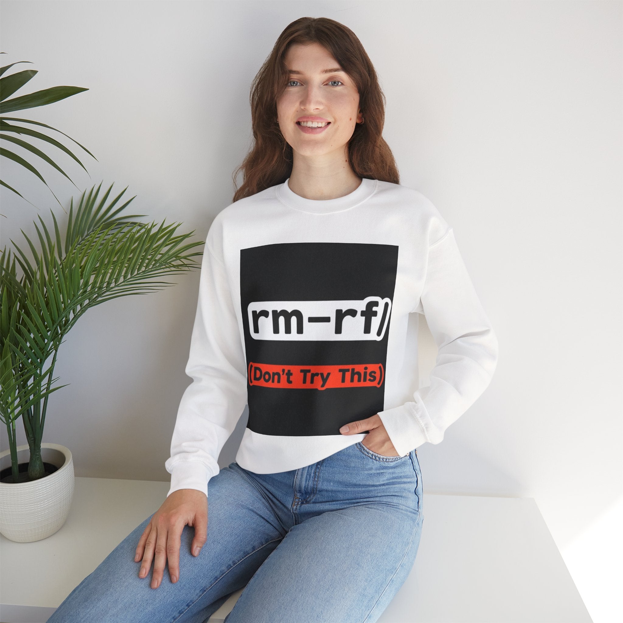 "rm -rf/ (Don't Try This)" — Funny Linux Command Crewneck Sweatshirt