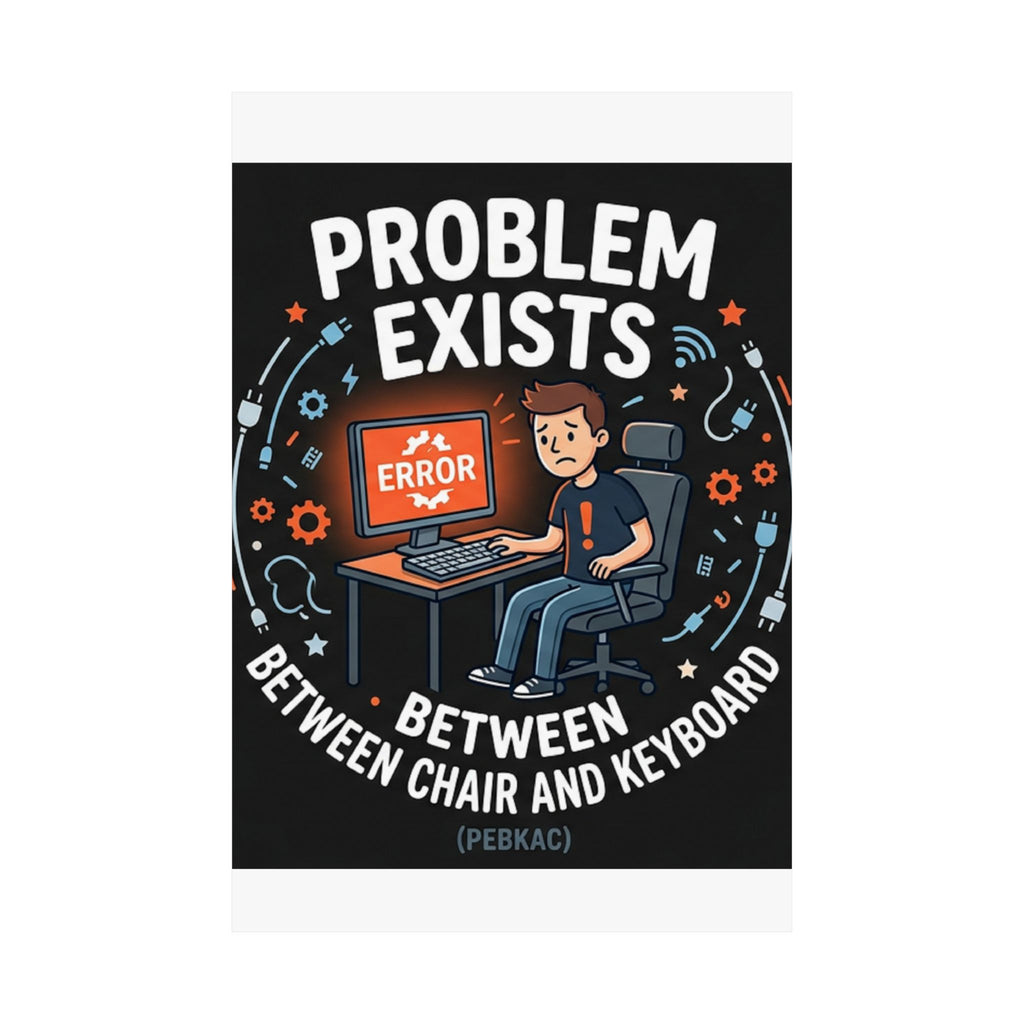 "Problem Exists Between Chair & Keyboard" Tech Humor Funny IT Matte Vertical Posters