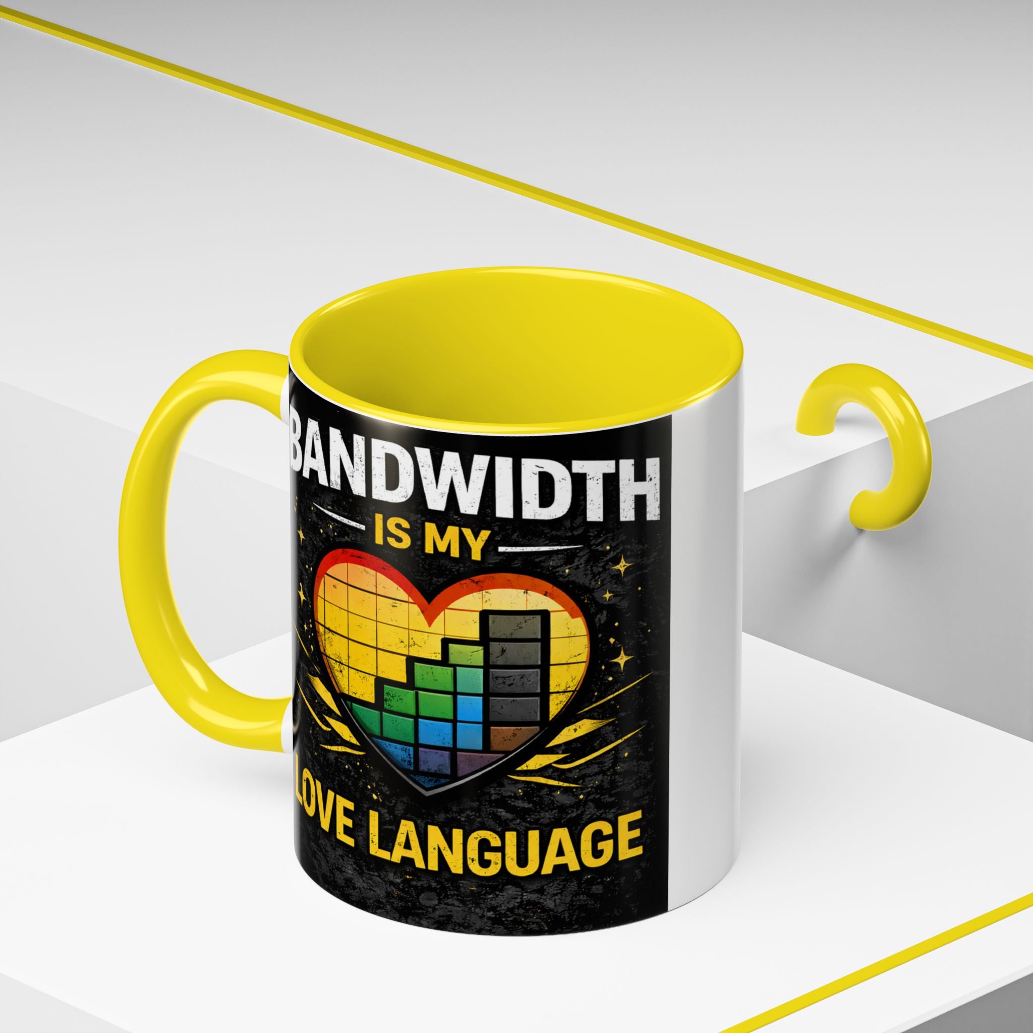 "Bandwidth is my Love Language" IT Humor Accent Coffee Mug (11, 15oz)
