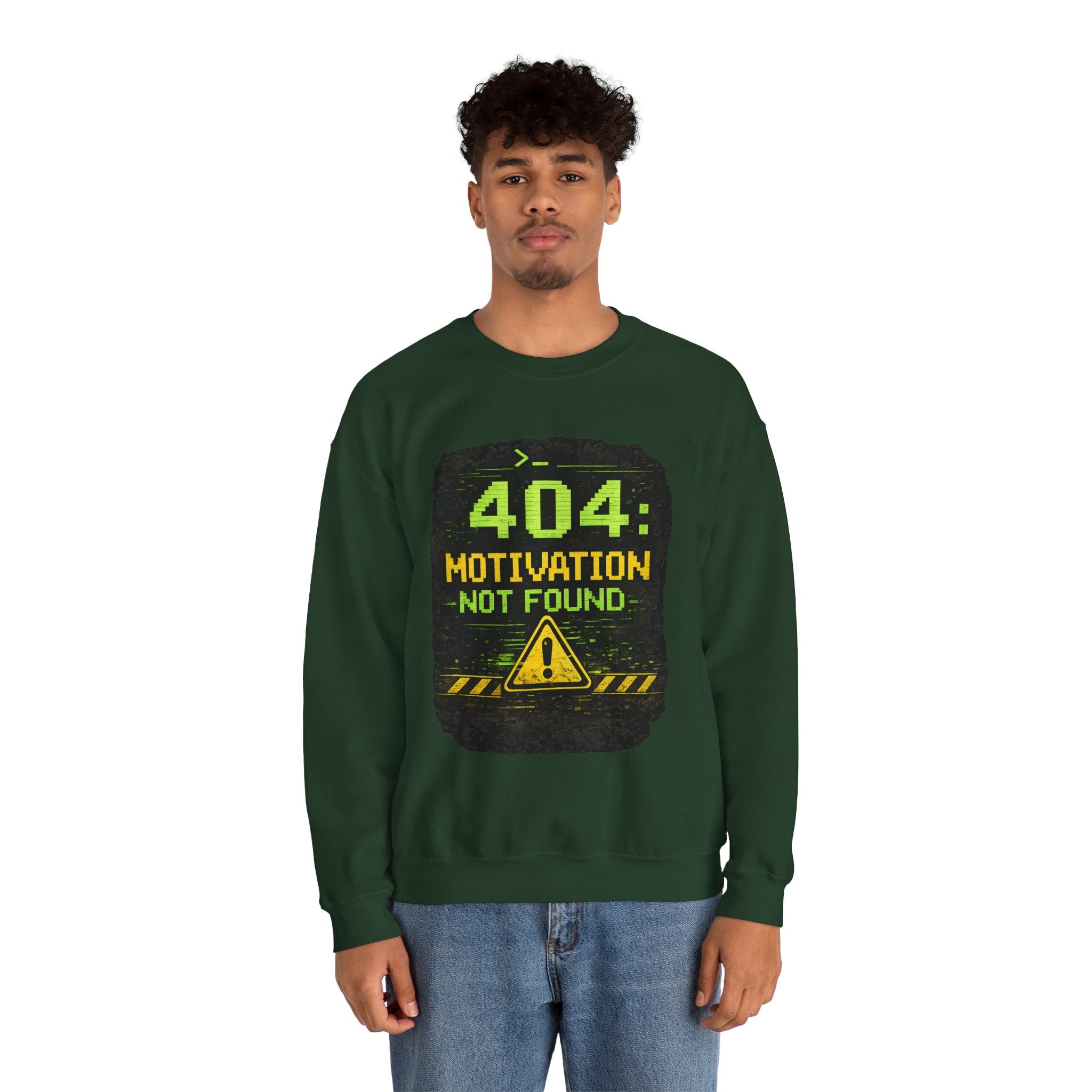 "404: Motivation Not Found" Funny Tech Graphic Crewneck Sweatshirt