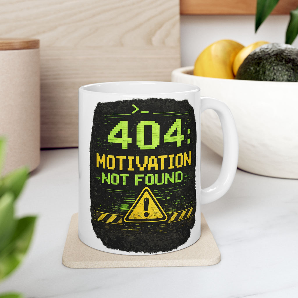 "Error 404 Motivation Not Found" Geek Humor Ceramic Mug, (11oz, 15oz)
