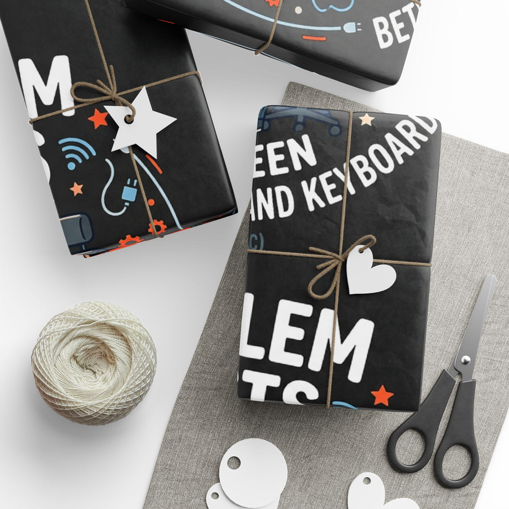 "Problem Exists Between Chair & Keyboard" Funny Tech Gift Wrap IT Humor Wrapping Paper
