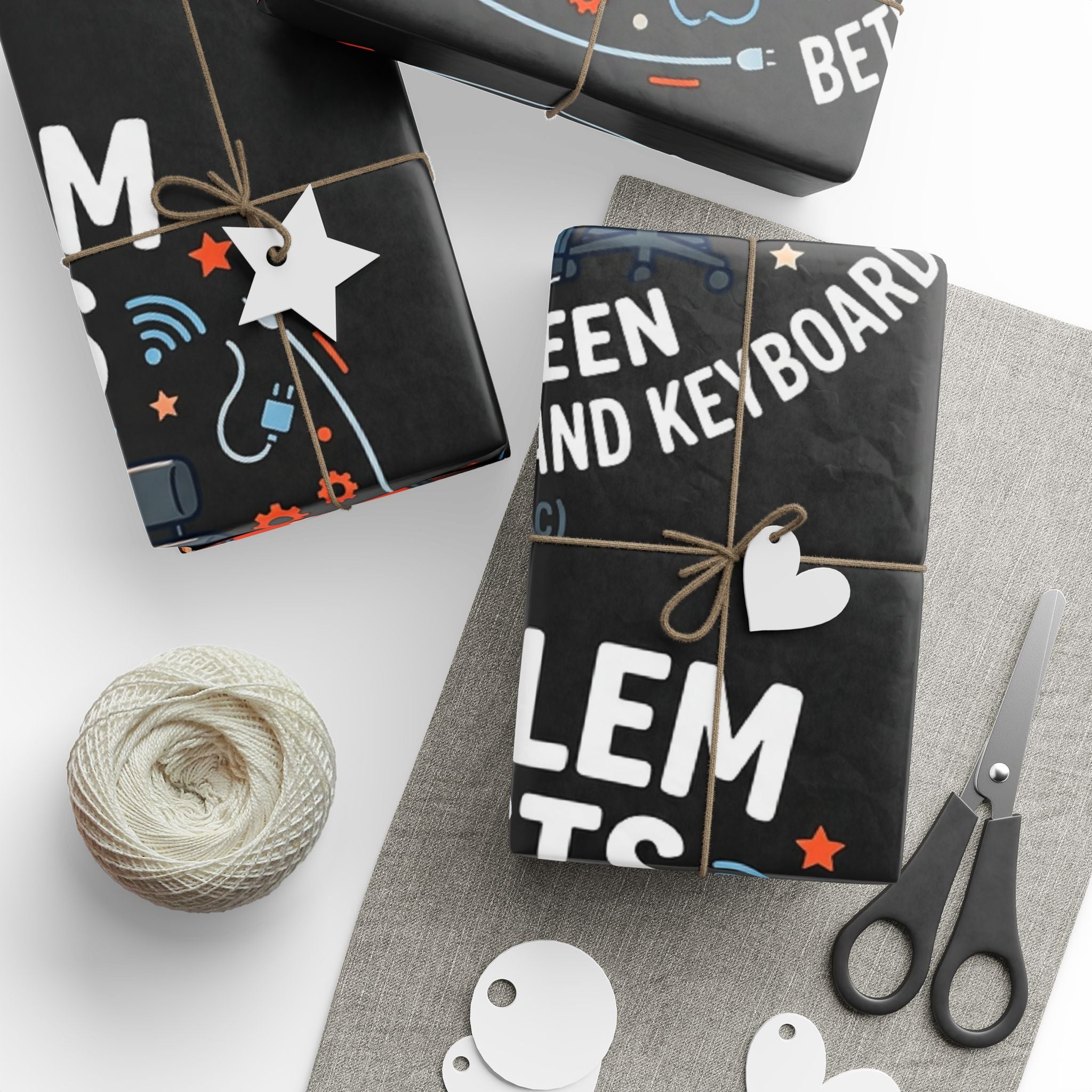 "Problem Exists Between Chair & Keyboard" Funny Tech Gift Wrap IT Humor Wrapping Paper