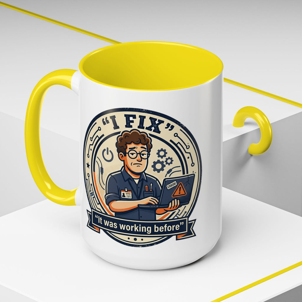 "I Fix: It Was Working Before" IT Humor Accent Coffee Mug (11, 15oz)