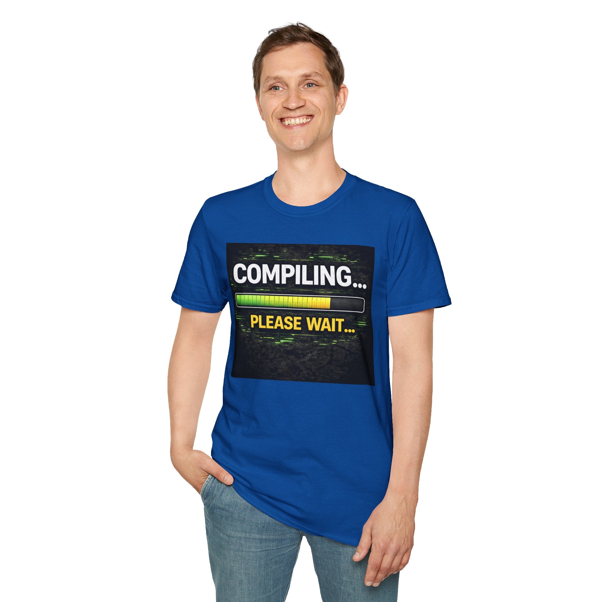 "Compiling... Please Wait" Programmer Loading Graphic Tee Funny IT Tech Humor T-Shirt