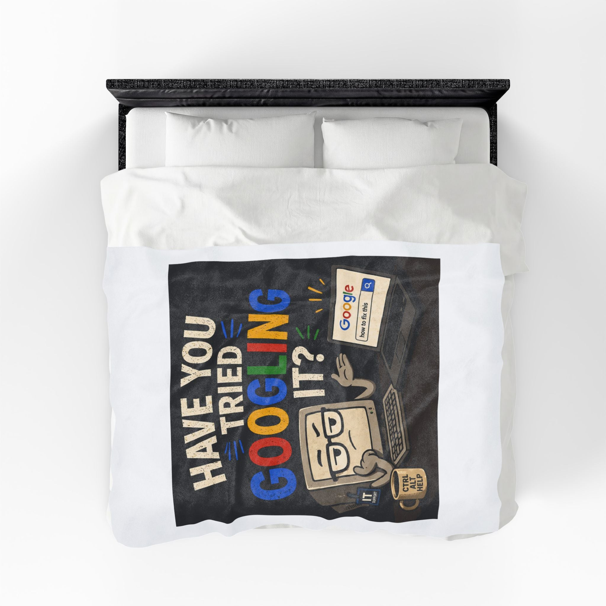 "Have You Tried Googling It?" Tech Humor Plush Blanket — Funny IT Computer Throw for Geeks