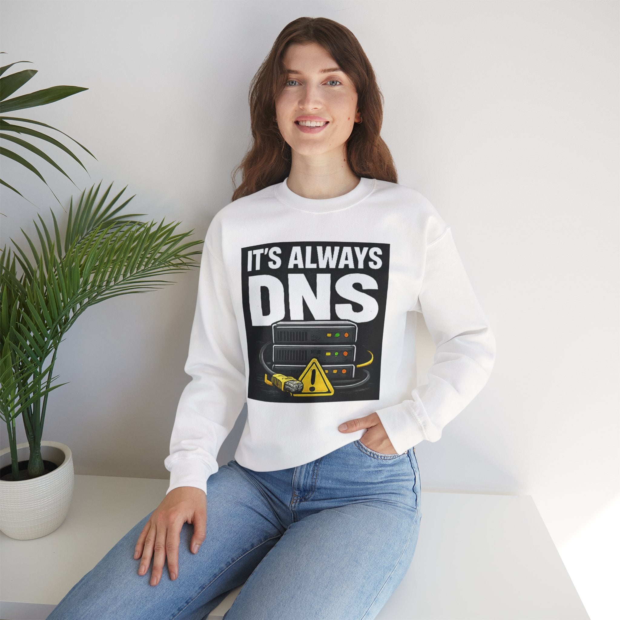 "It's Always DNS" Tech Server Humor Graphic Crewneck Sweatshirt