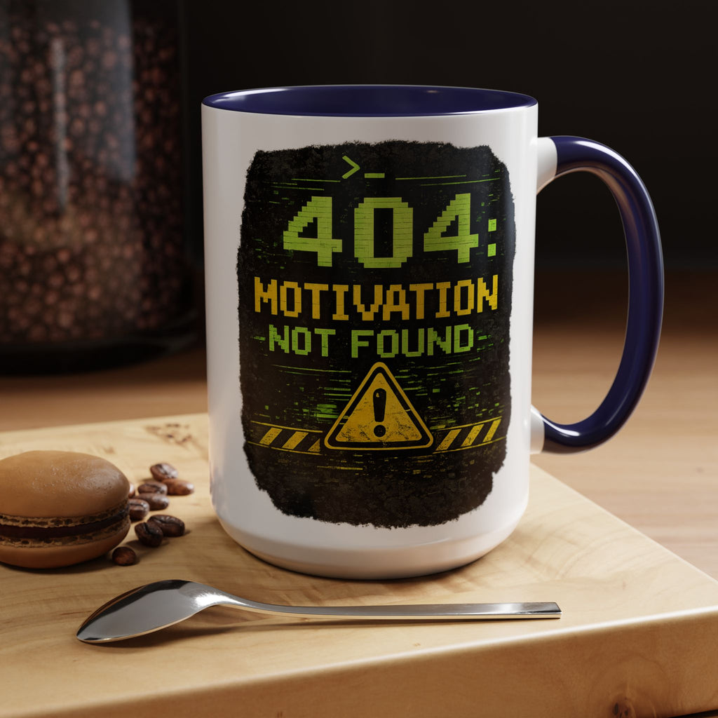 "Error 404 Motivation Not Found" IT Humor Accent Coffee Mug (11, 15oz)