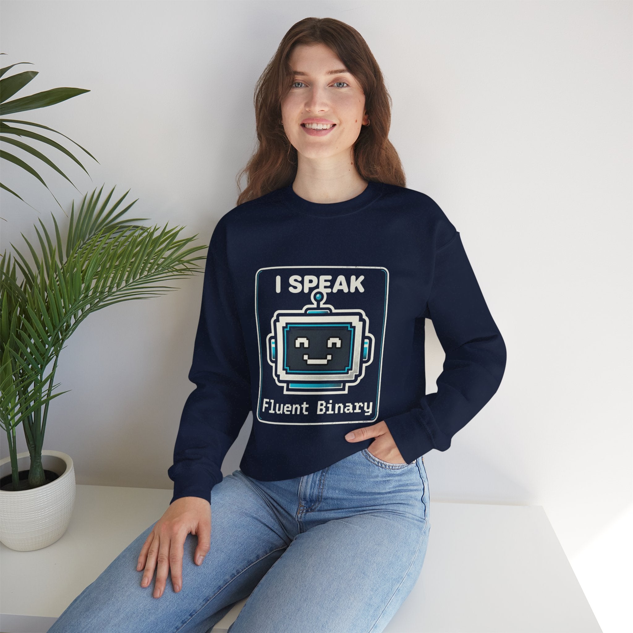 "I Speak Fluent Binary" Funny IT Crewneck Sweatshirt