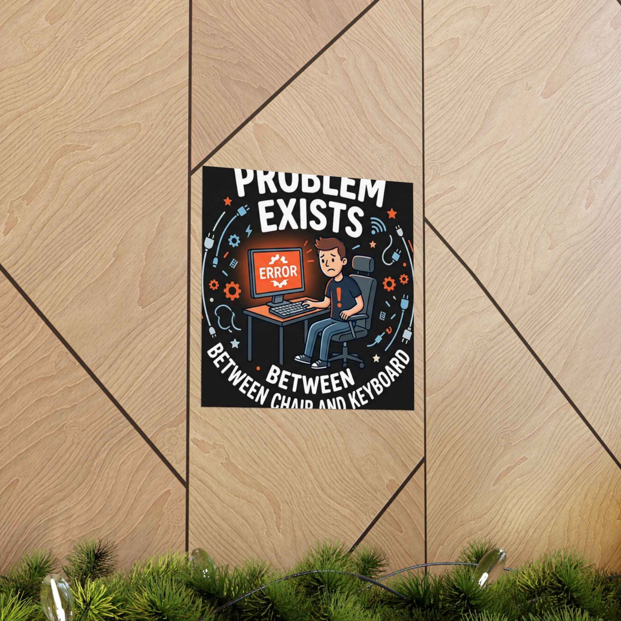 "Problem Exists Between Chair & Keyboard" Tech Humor Funny IT Matte Vertical Posters