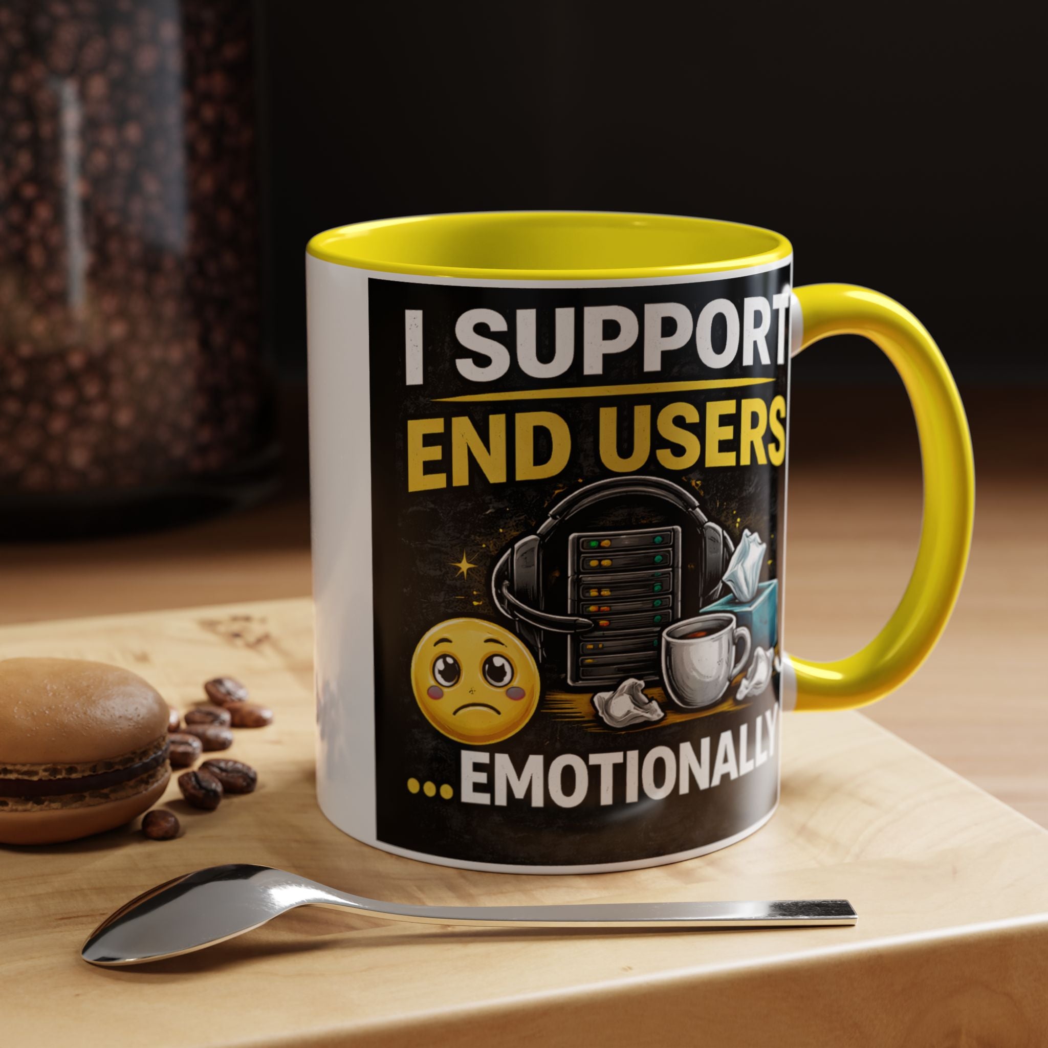 "I Support End Users, Emotionally" IT Humor Accent Coffee Mug (11, 15oz)