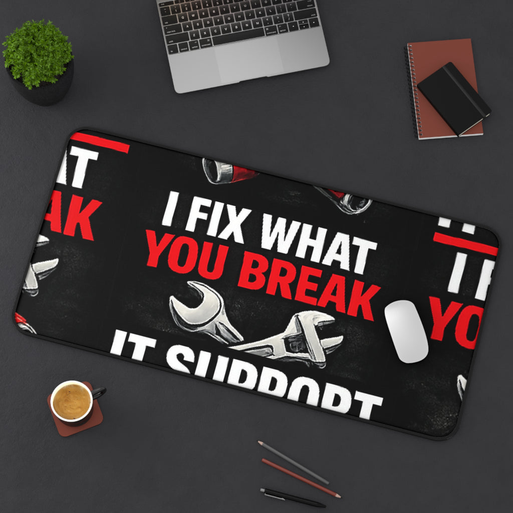 "I Fix What You Break" Tech Humor Computer Mouse Pad for Techs Funny IT Support Desk Mat