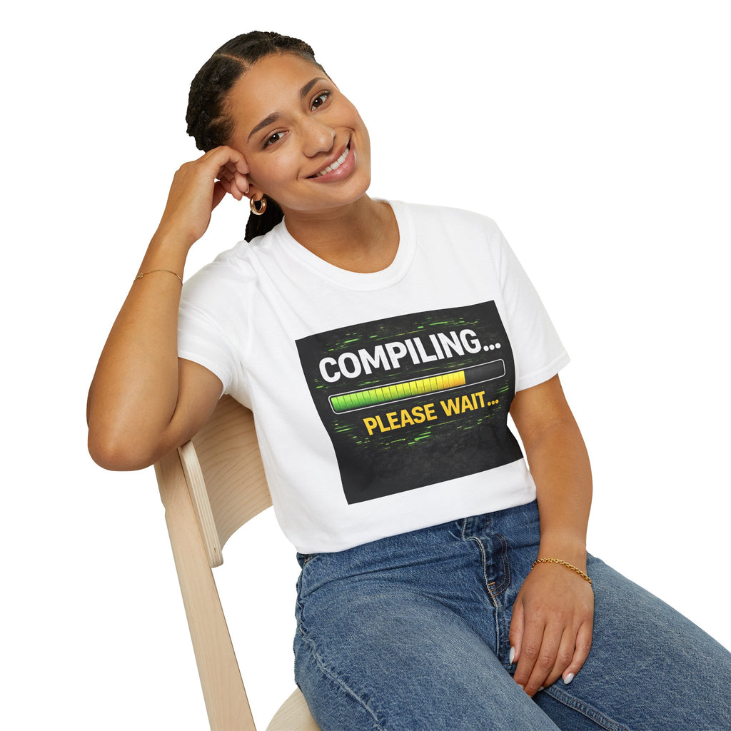 "Compiling... Please Wait" Programmer Loading Graphic Tee Funny IT Tech Humor T-Shirt