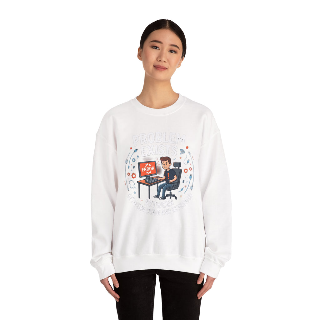 "Problem Exists Between Chair & Keyboard" Funny Coding Bug Graphic Crewneck Sweatshirt