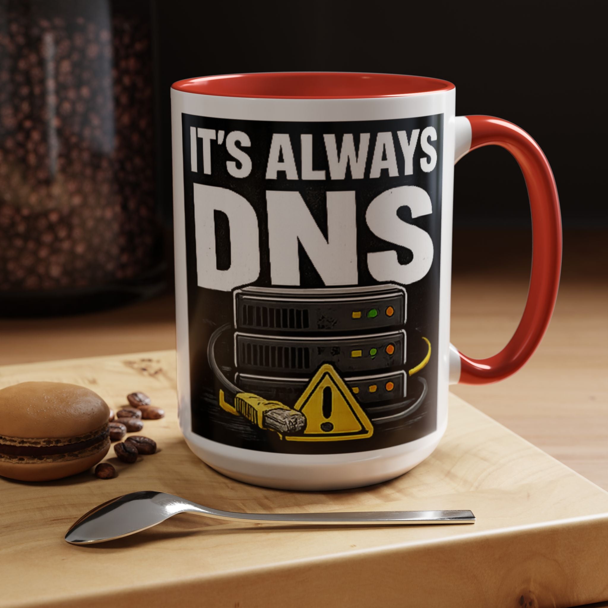 "It's Always DNS" IT Humor Accent Coffee Mug (11, 15oz)