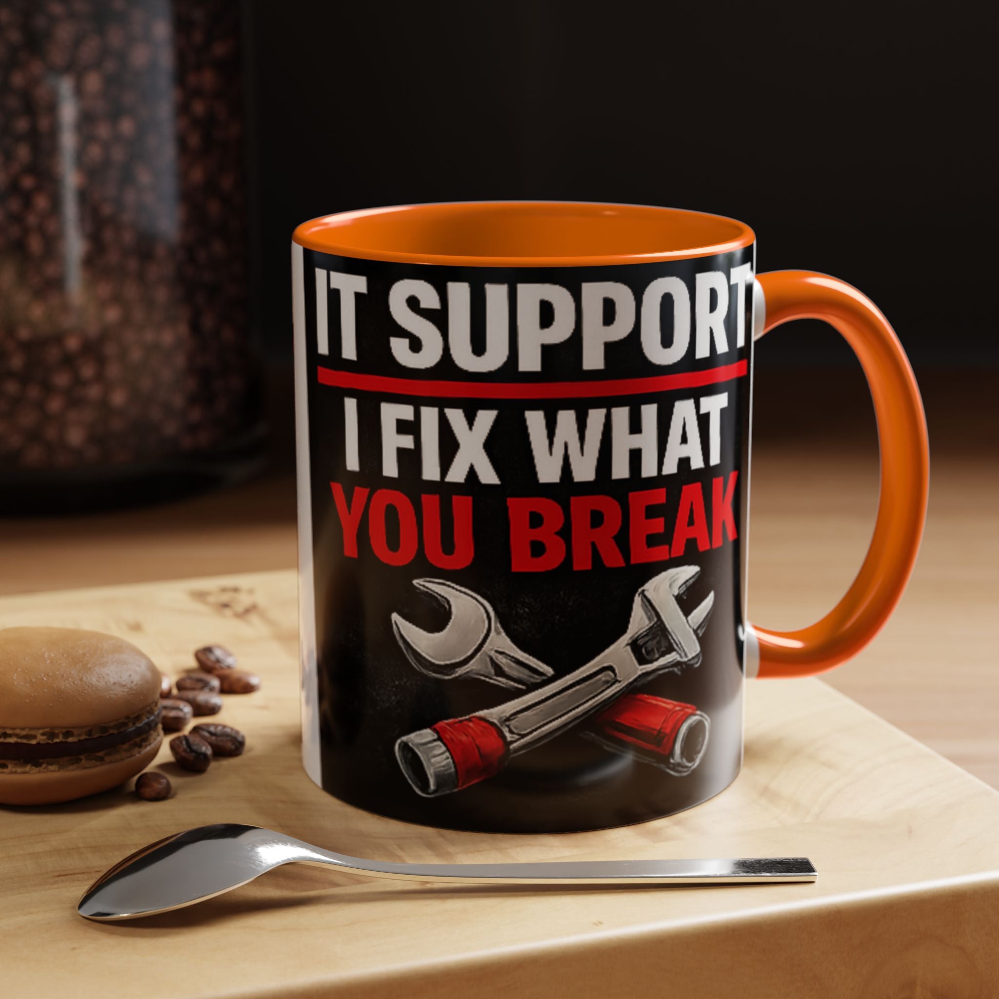 "It Support:  I Fix What You Break" IT Humor Accent Coffee Mug (11, 15oz)