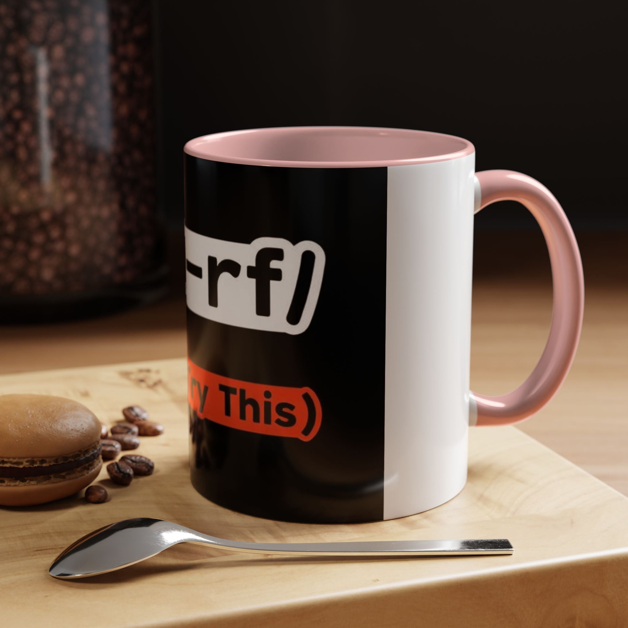"rm -rf / (Don't Try This)" Funny IT Tech Humor Black Accent Ceramic Coffee Mug