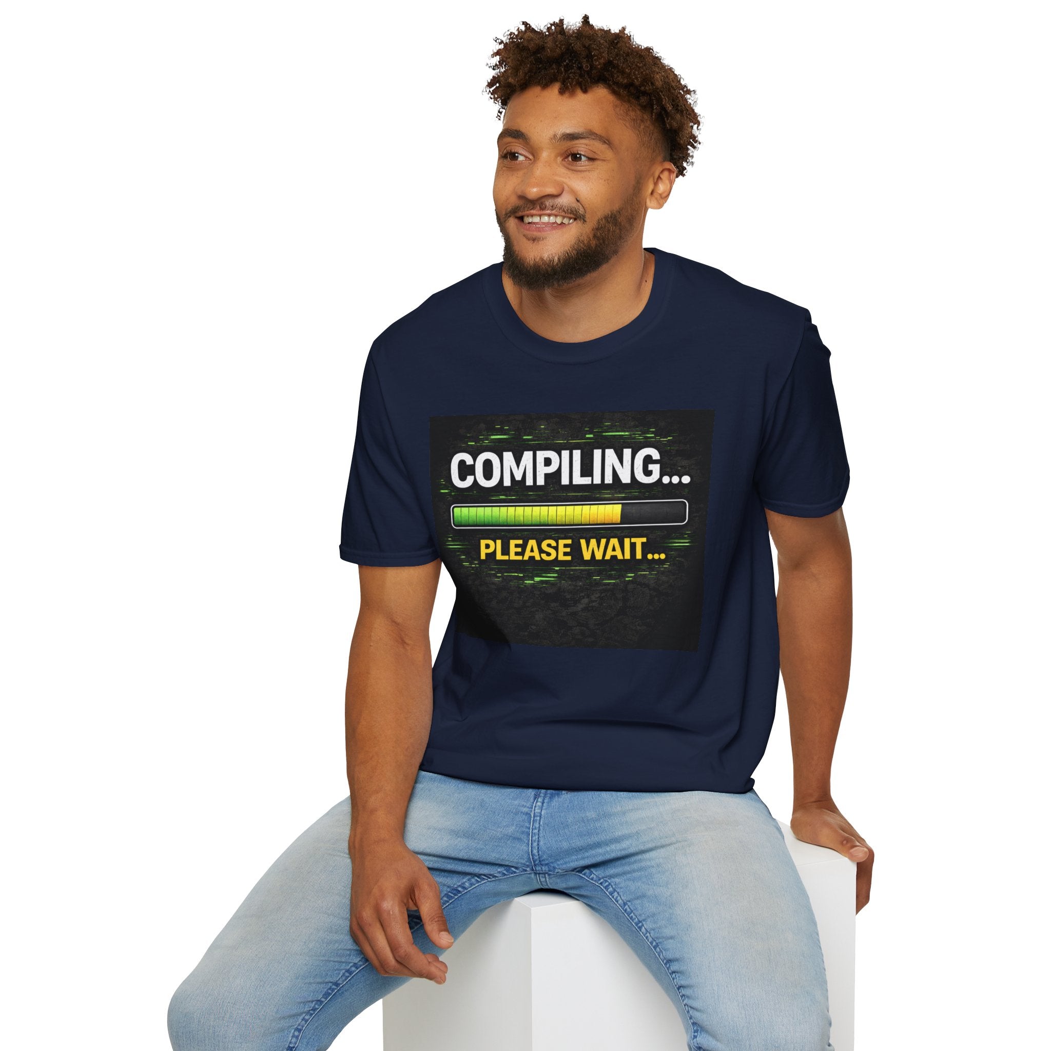 "Compiling... Please Wait" Programmer Loading Graphic Tee Funny IT Tech Humor T-Shirt