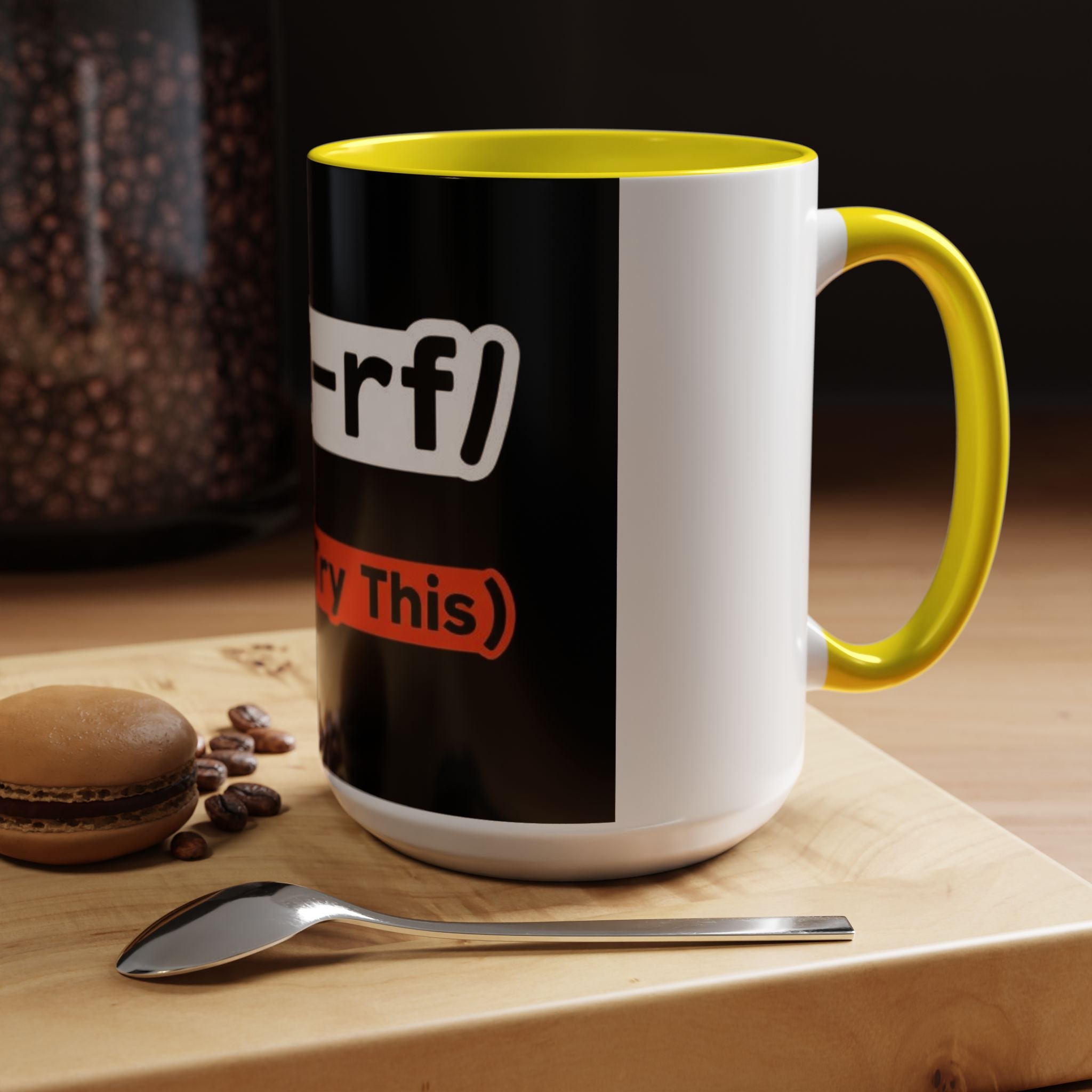 "rm -rf / (Don't Try This)" Funny IT Tech Humor Black Accent Ceramic Coffee Mug