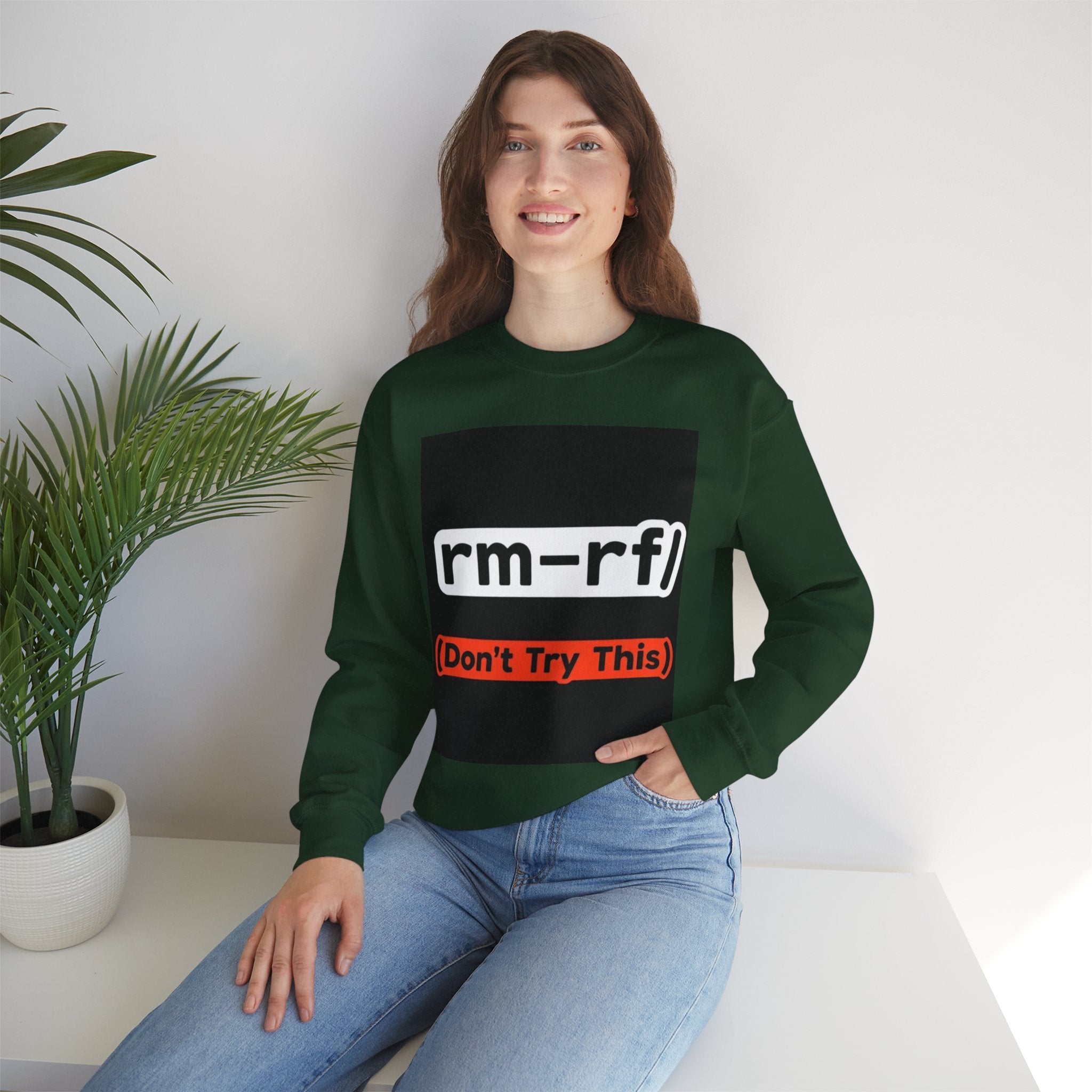 "rm -rf/ (Don't Try This)" — Funny Linux Command Crewneck Sweatshirt
